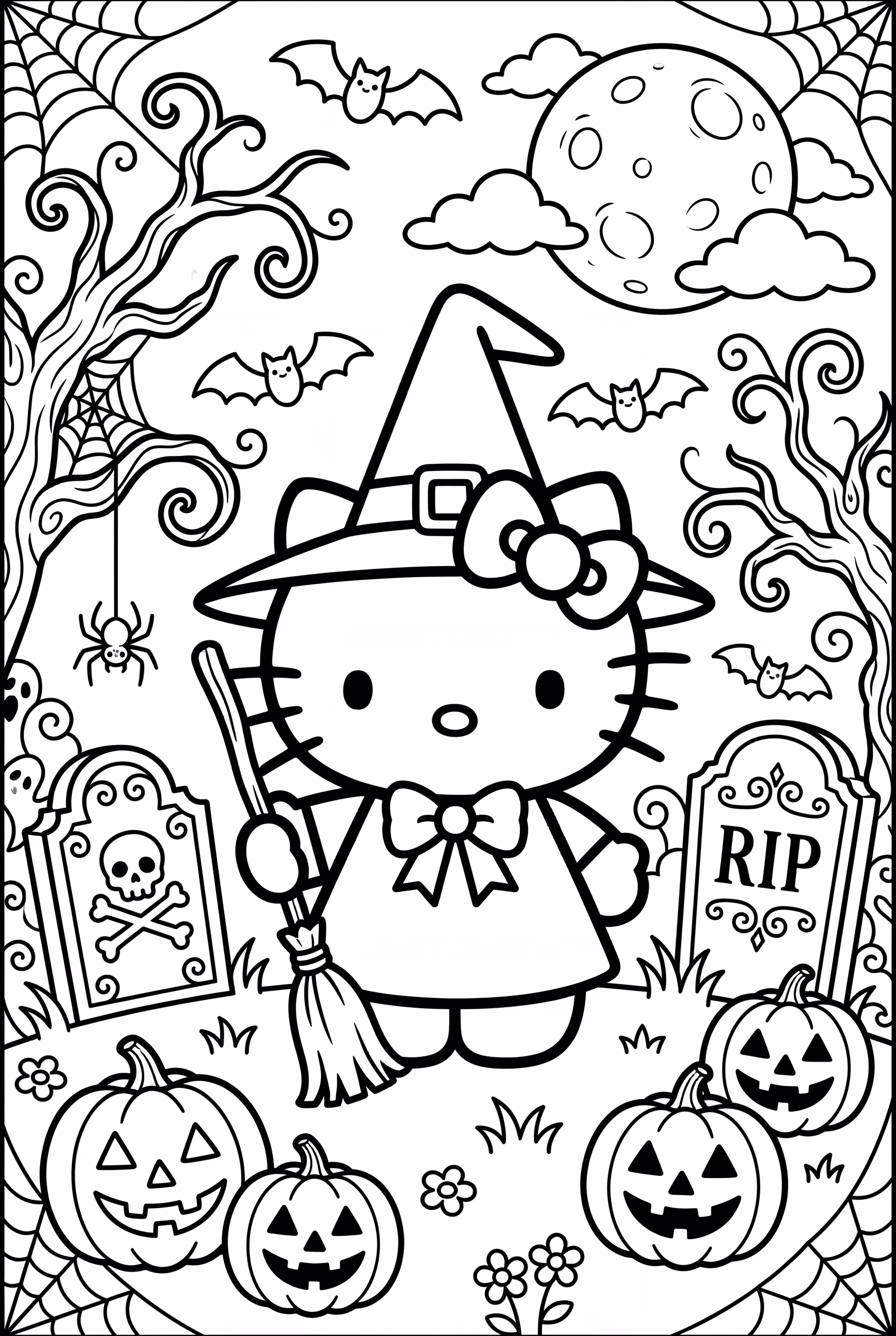 A Spooky Graveyard With Hello Kitty