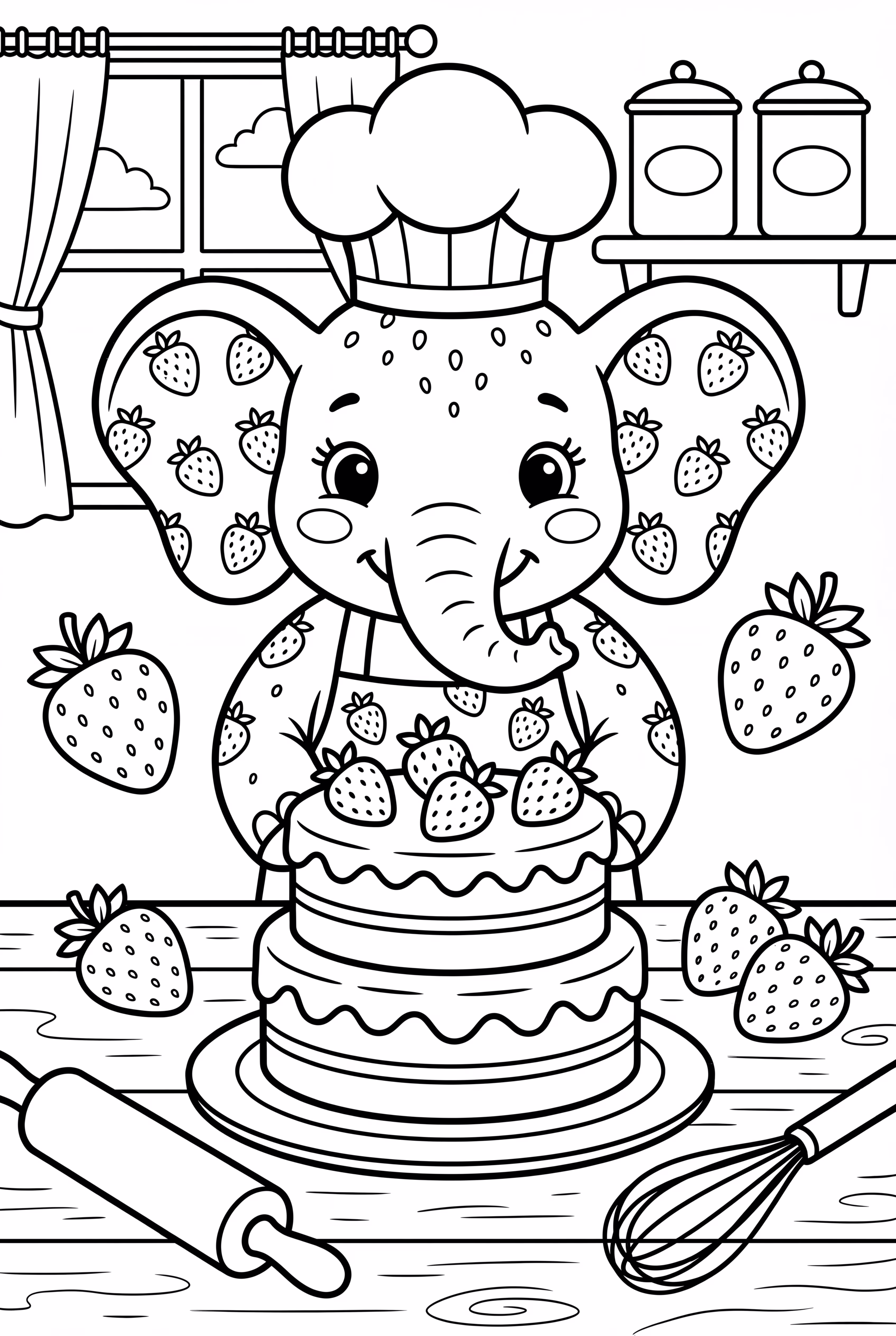 A Strawberry Elephant Baker With A Cake