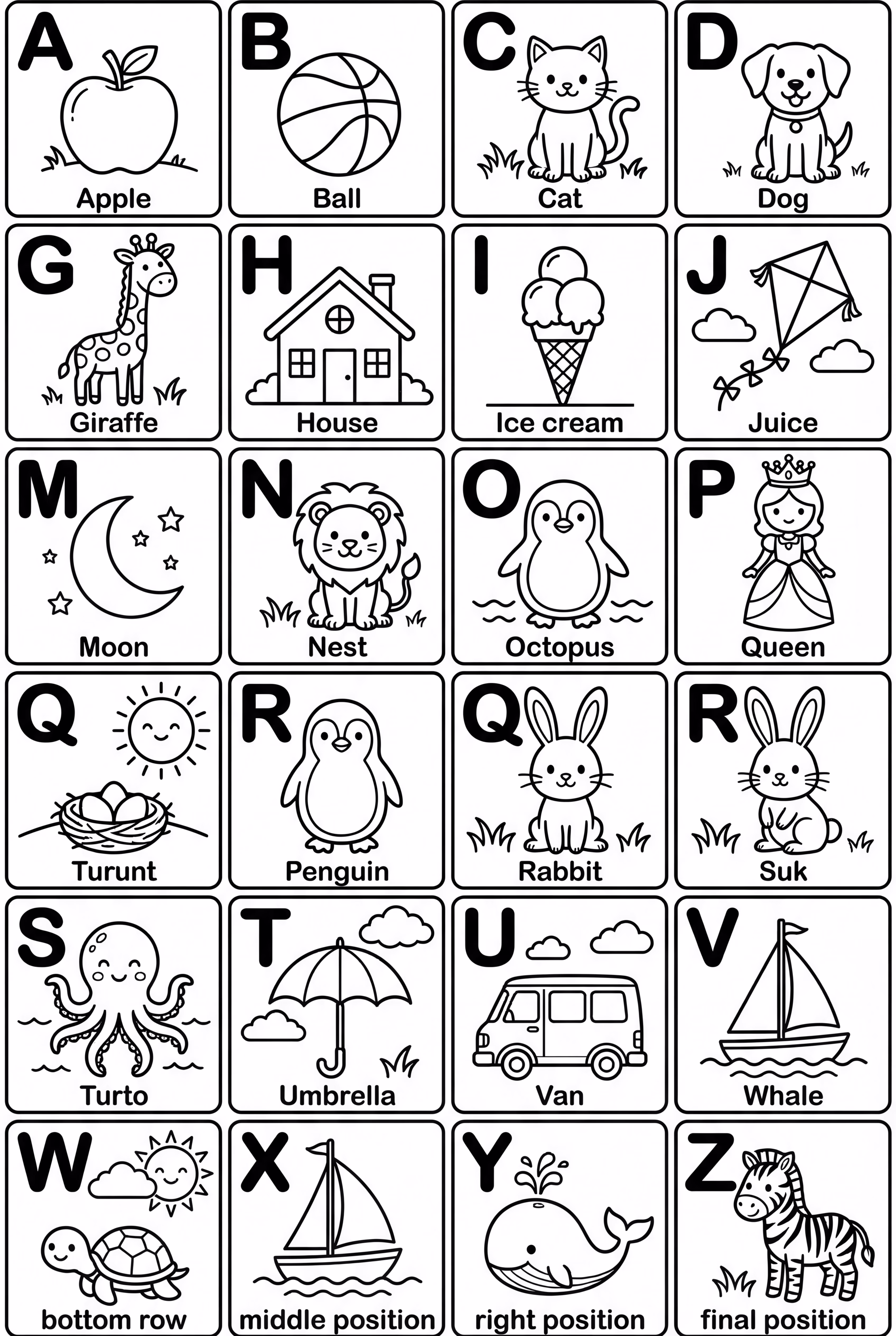 絵付きAからZのアルファベット表