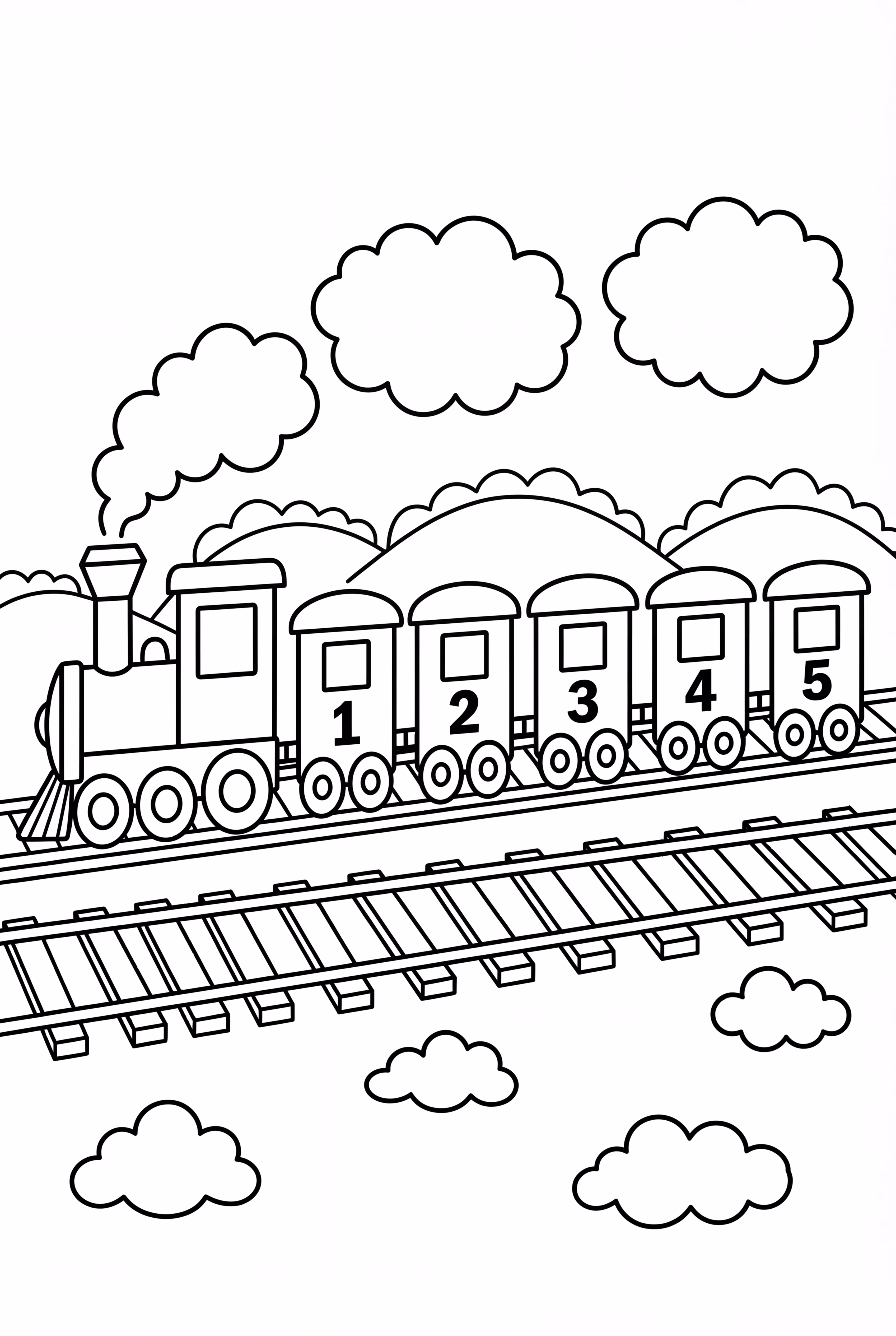 각 객차에 숫자가 있는 기차