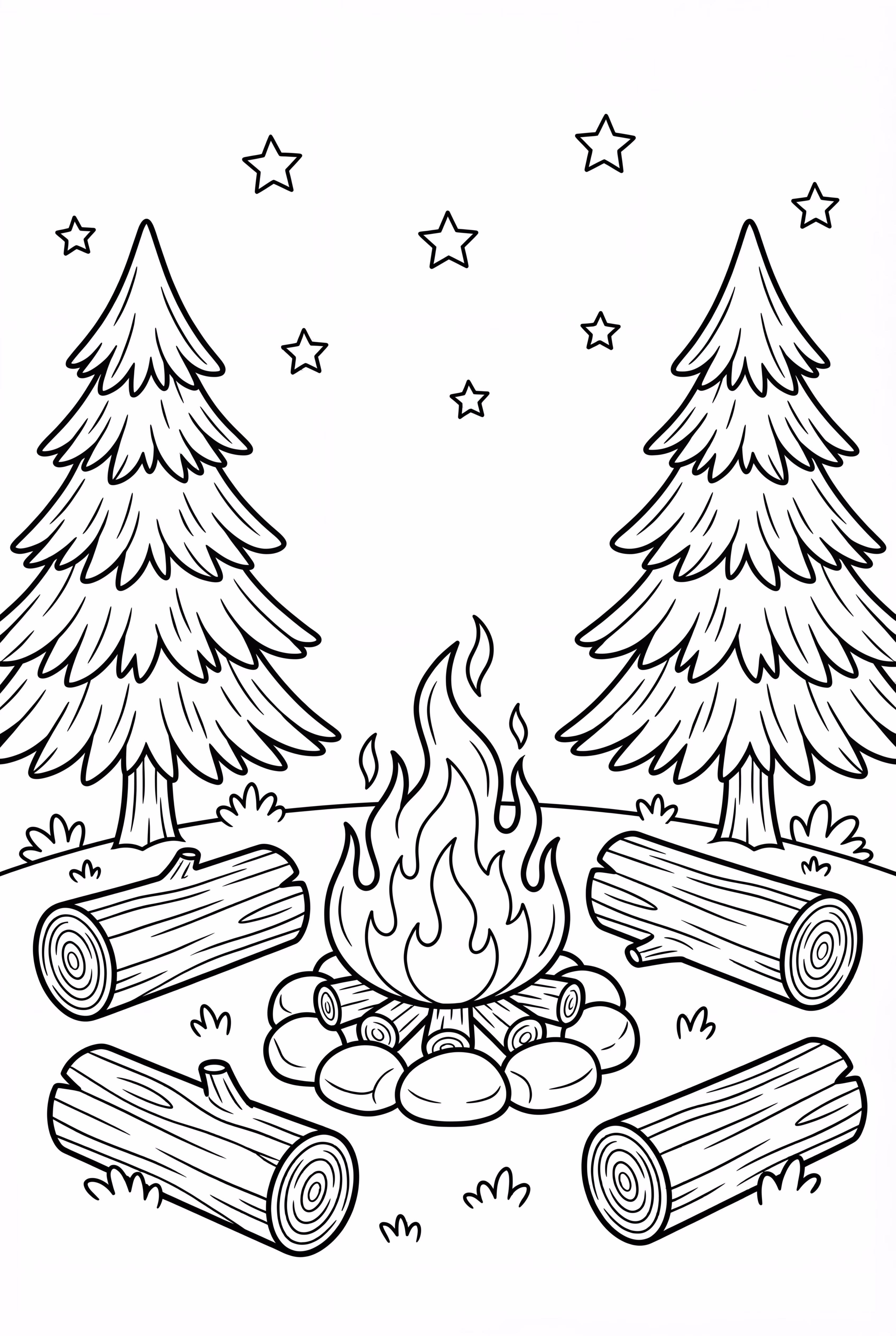 A warm campfire in the forest