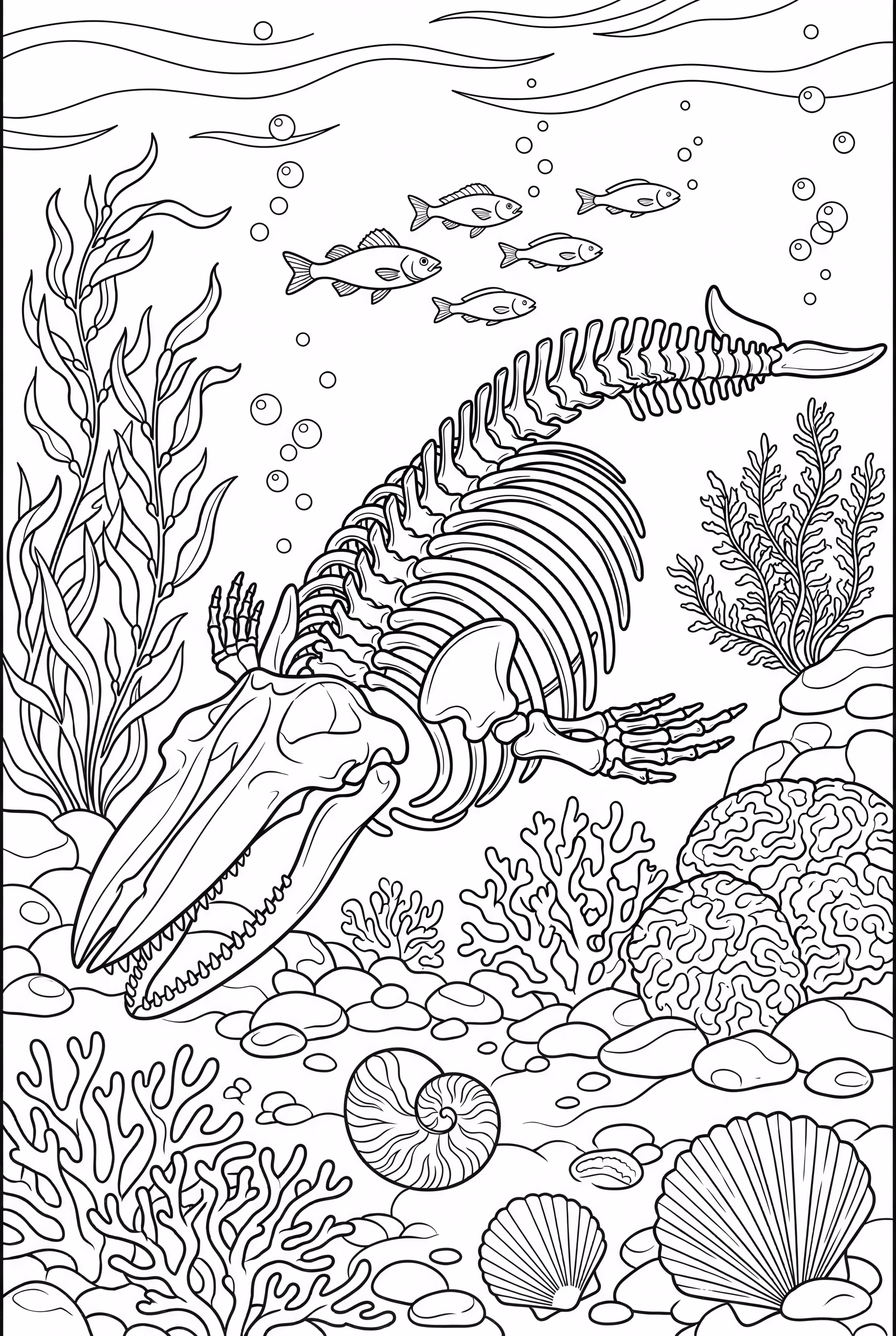 A Whale Skeleton On The Seabed Under The Sea