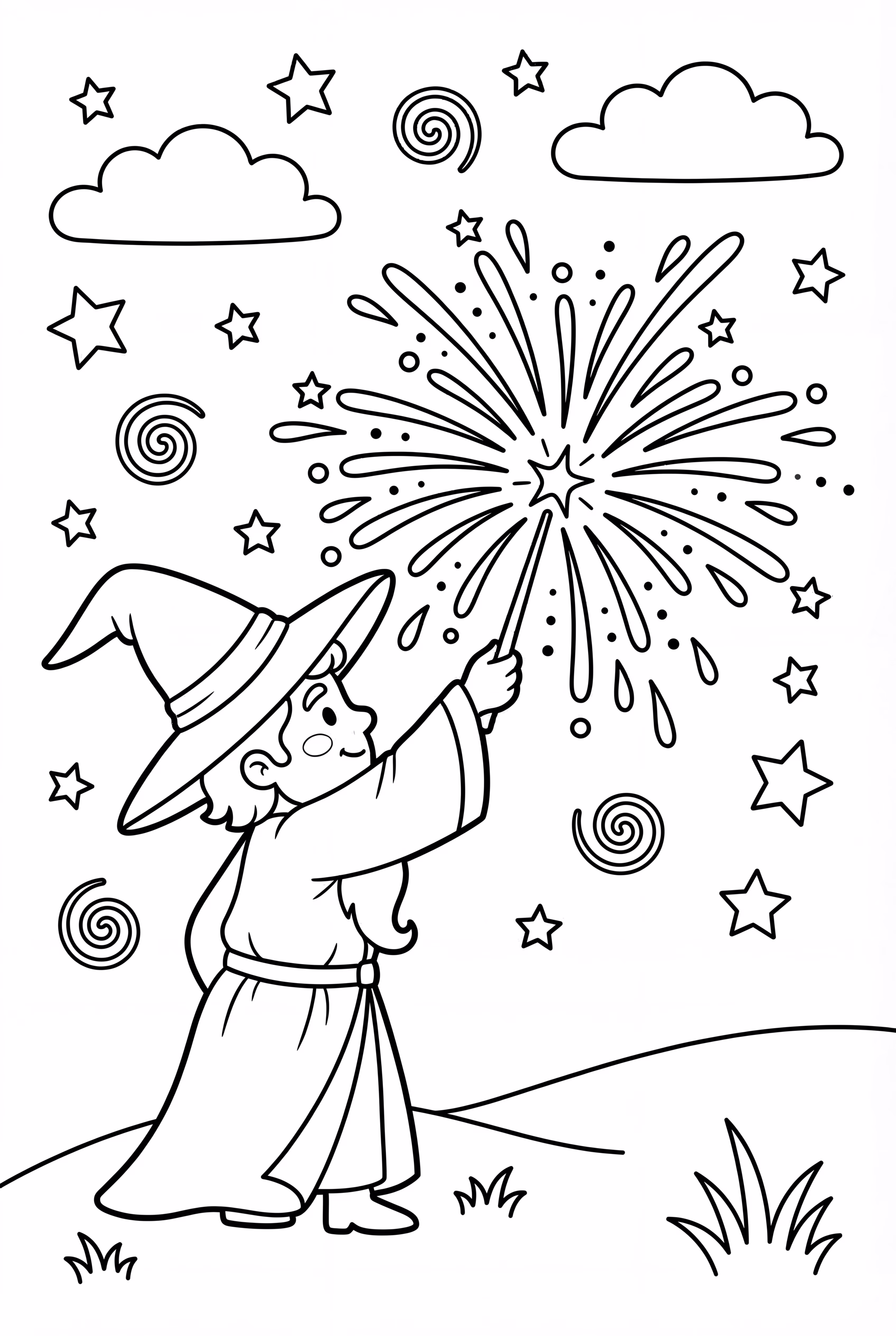 A Wizard Casting A Firework Spell