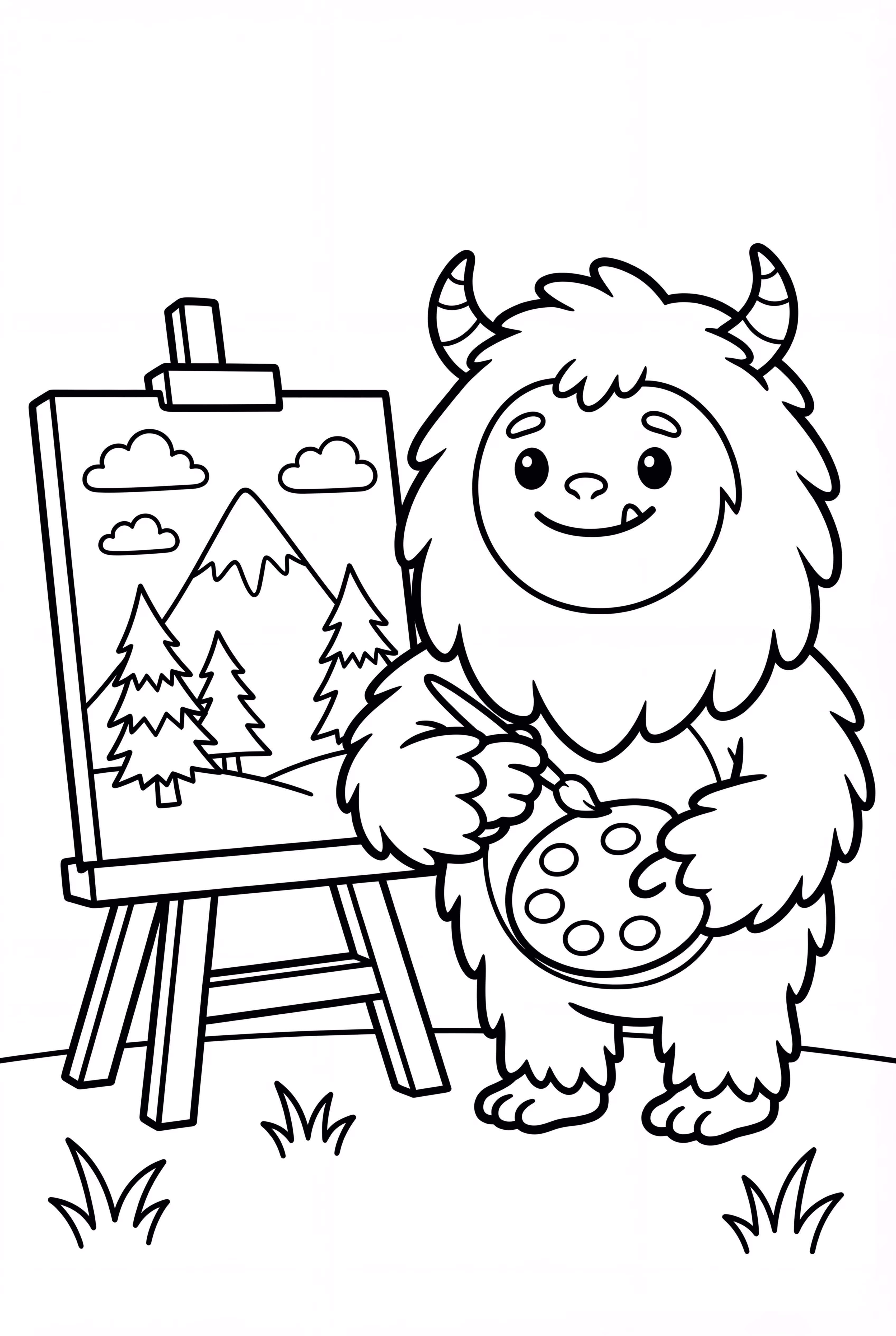 A Yeti Painting A Mountain Picture