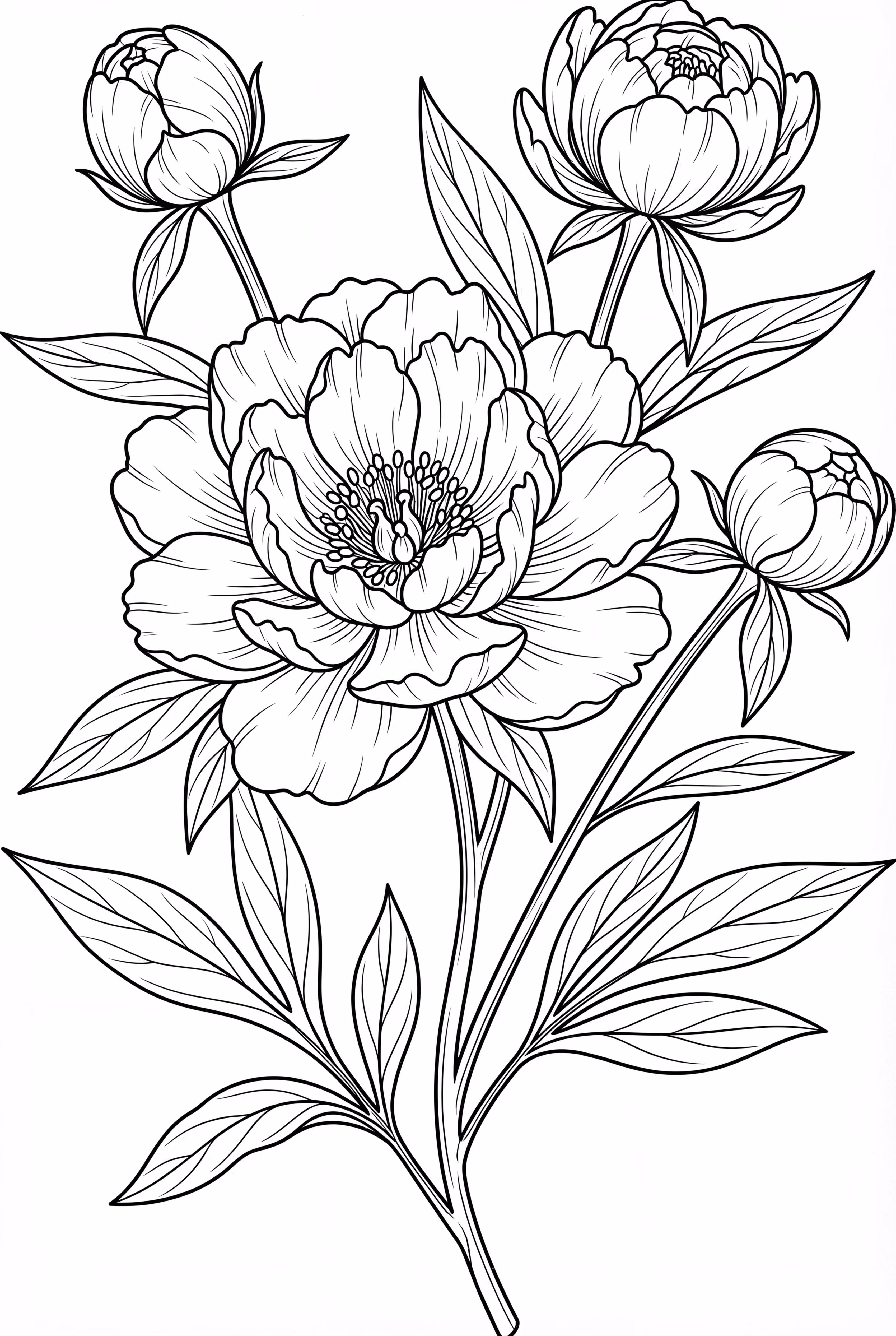 成人复杂的牡丹与阴影线条