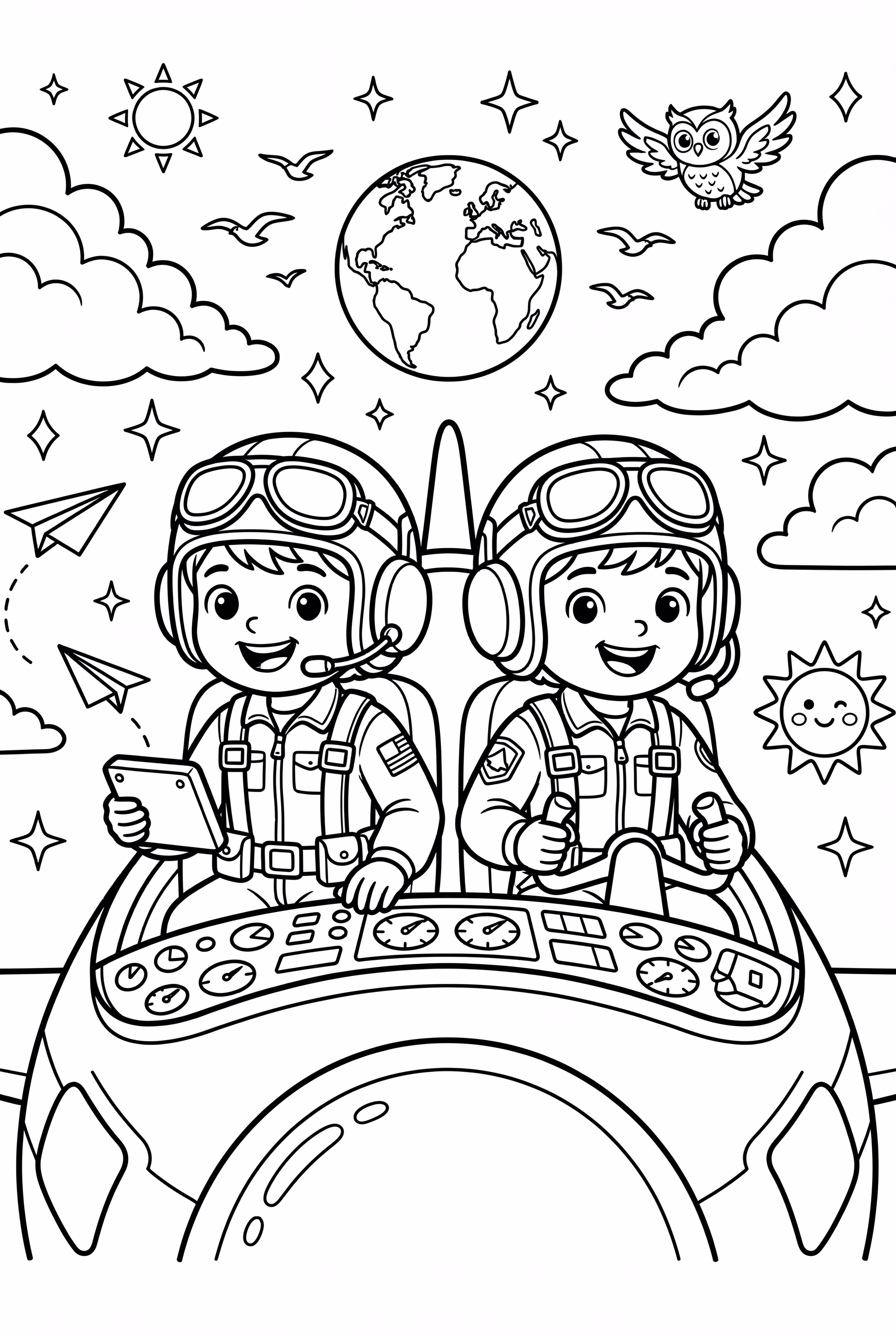 아이들이 조종사로 타는 비행기 모험