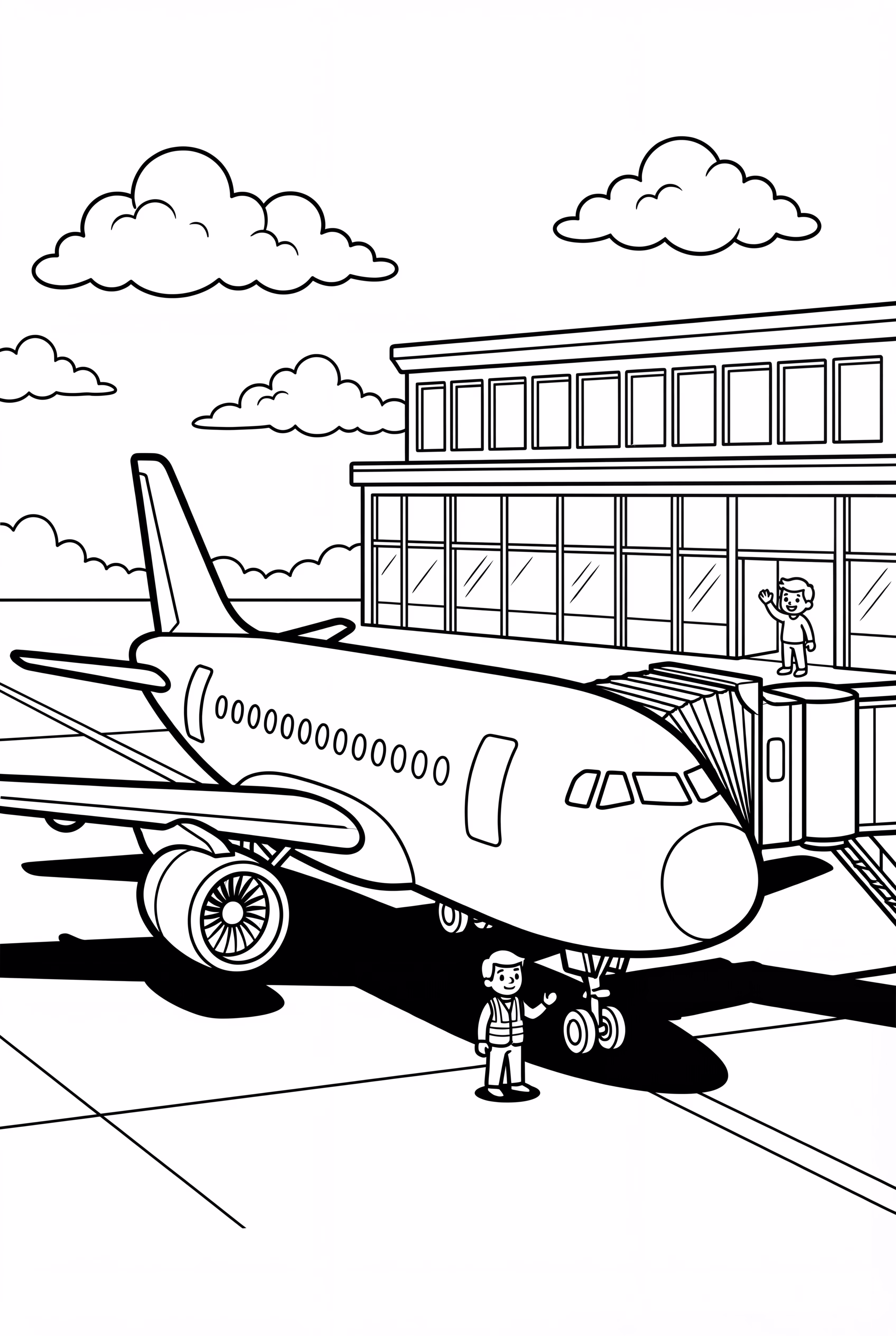 Airplane in a Busy International Airport Terminal