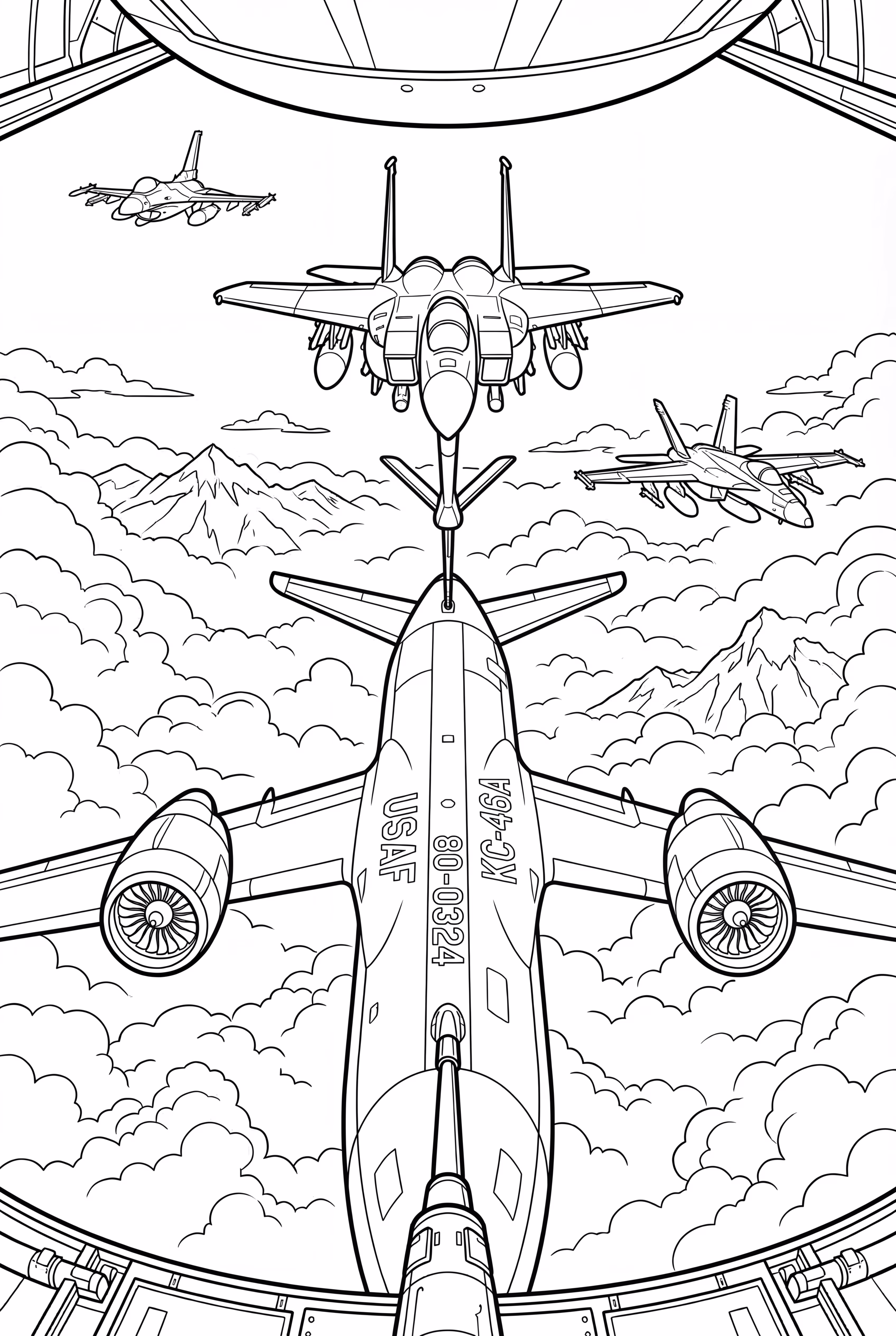 Airplane in a Mid-Air Refueling Scene