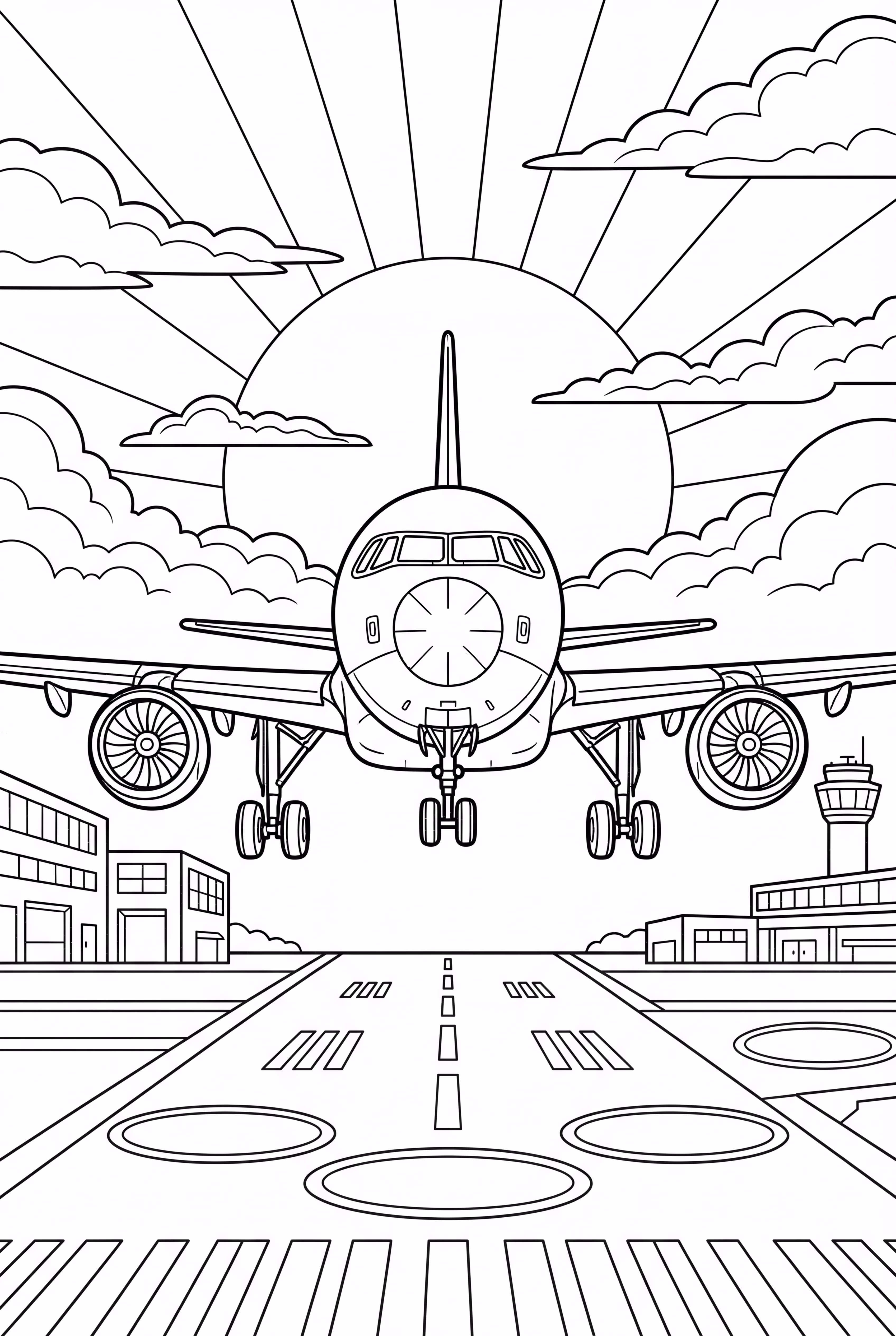 Atterrissage d'avion au coucher de soleil-2