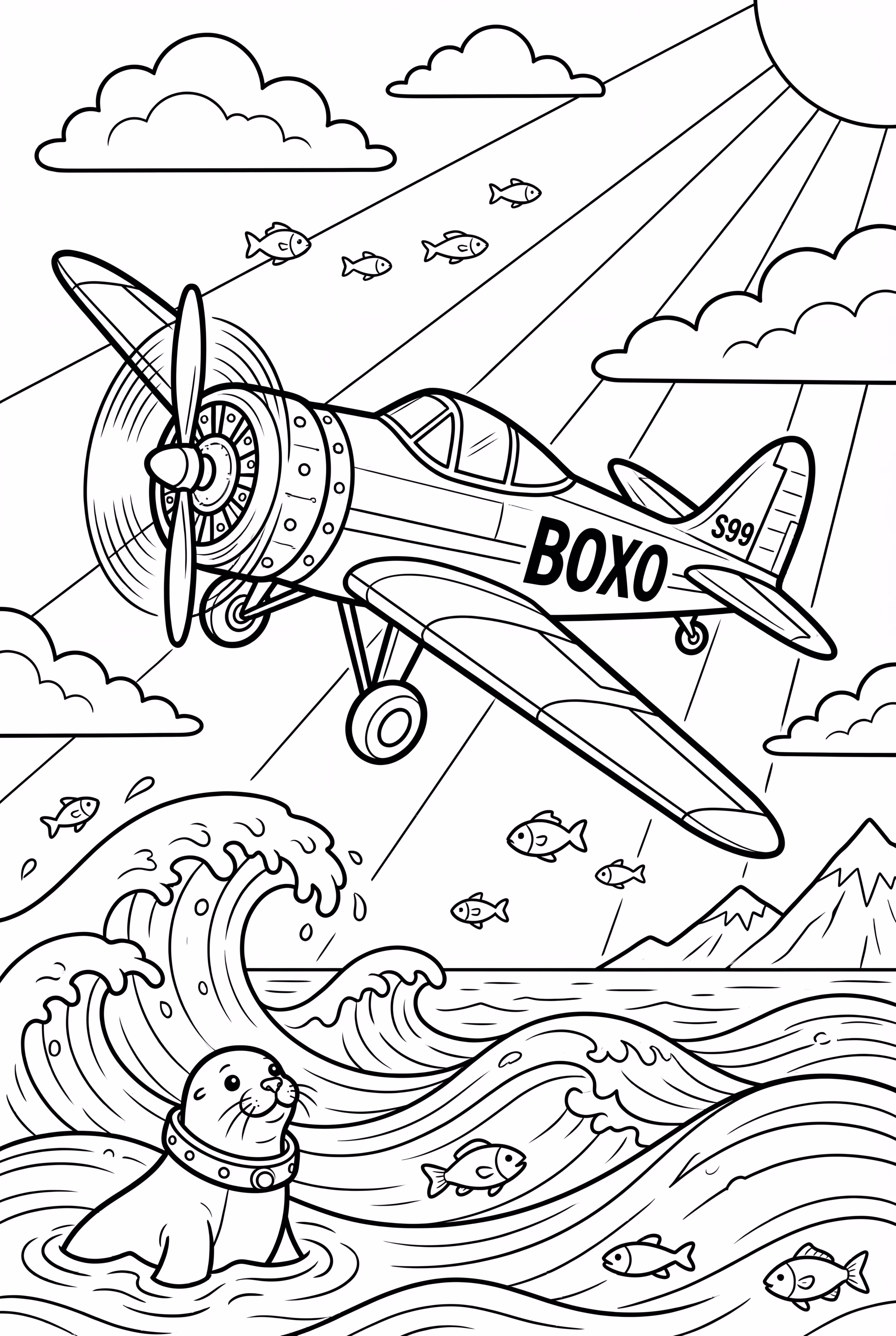 Airplane Soaring Above a Scenic Ocean View-2