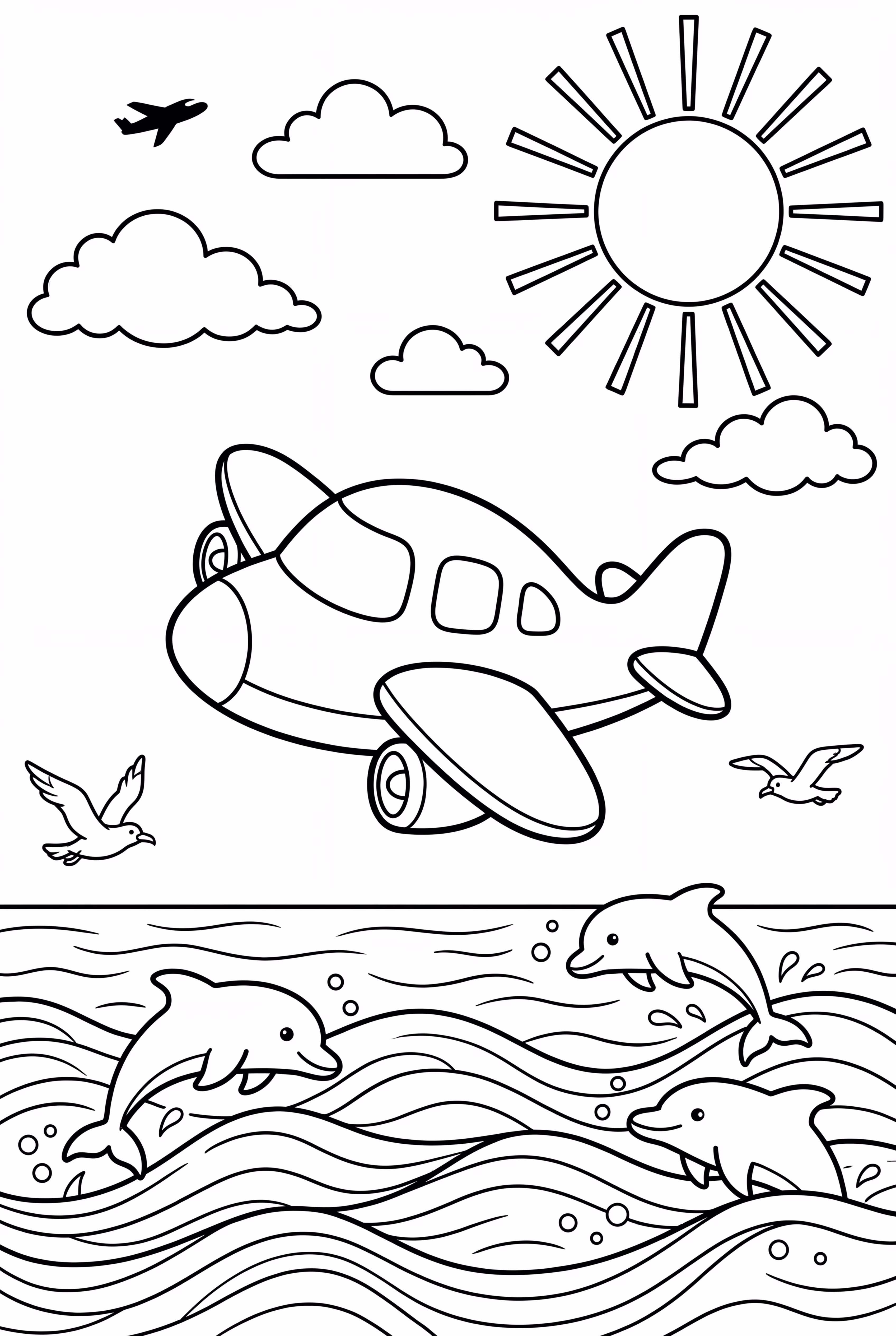 美しい海の景色の上を飛ぶ飛行機