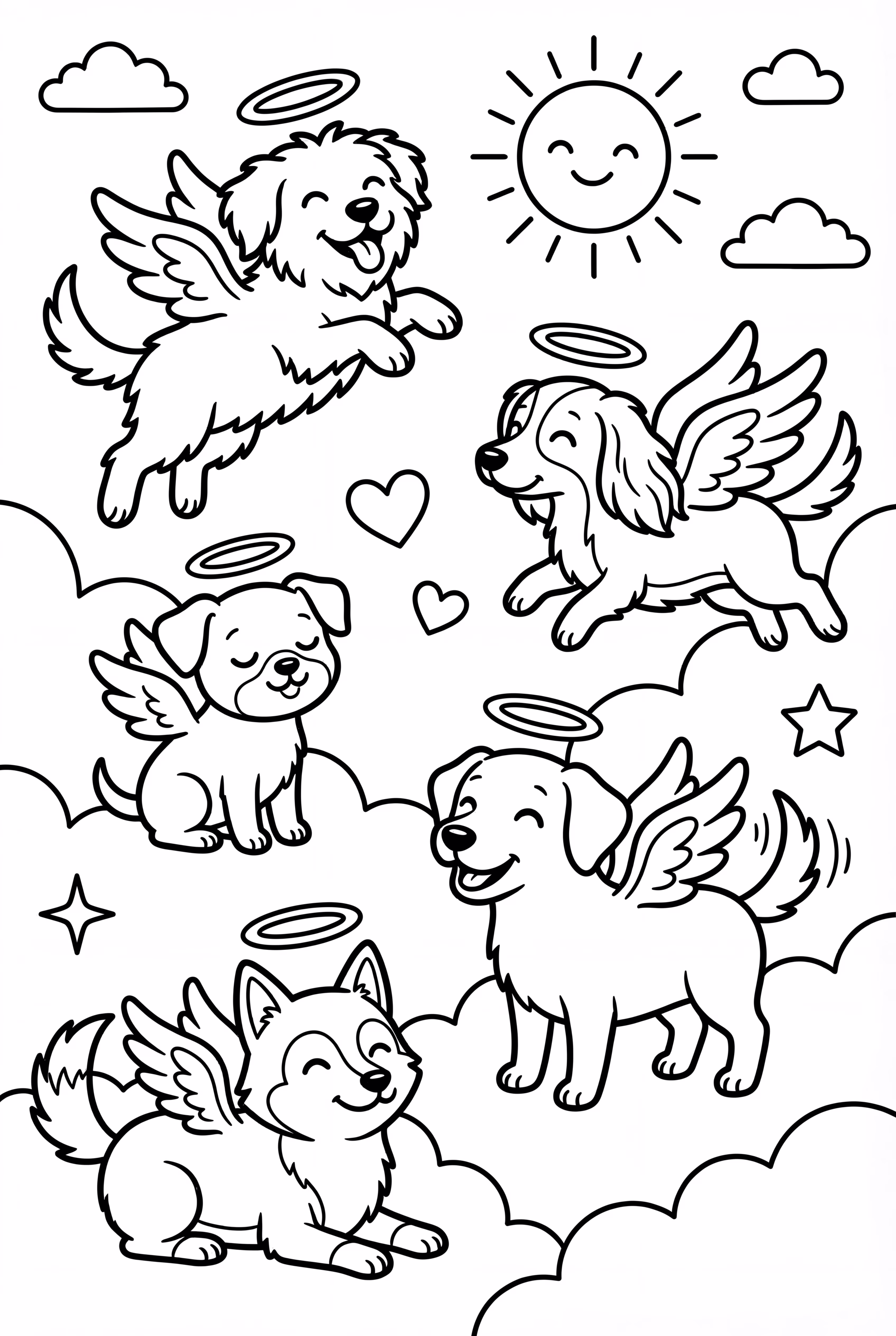 Todos los perros del cielo en la escena de nubes