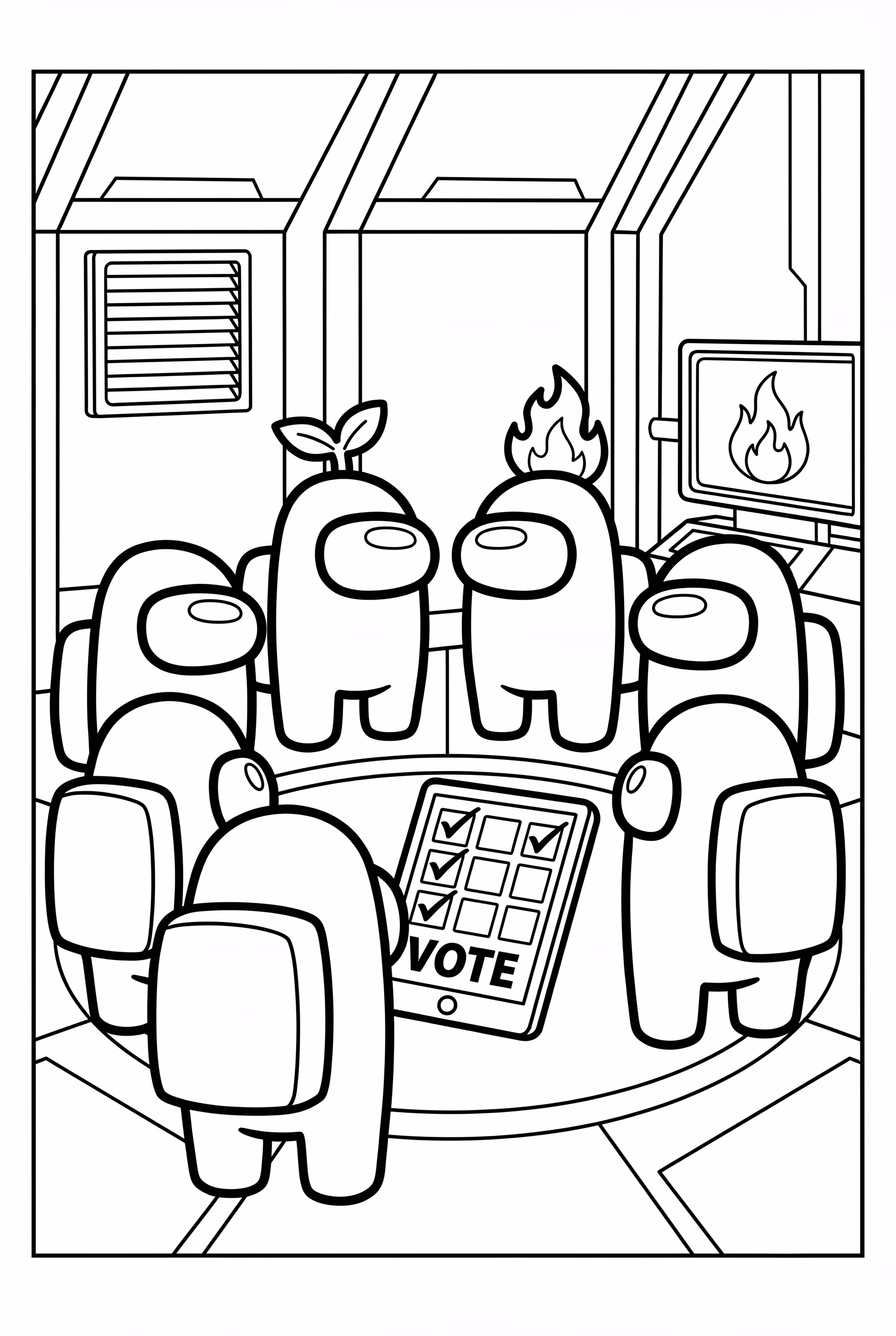 Among Us角色在平板上投票