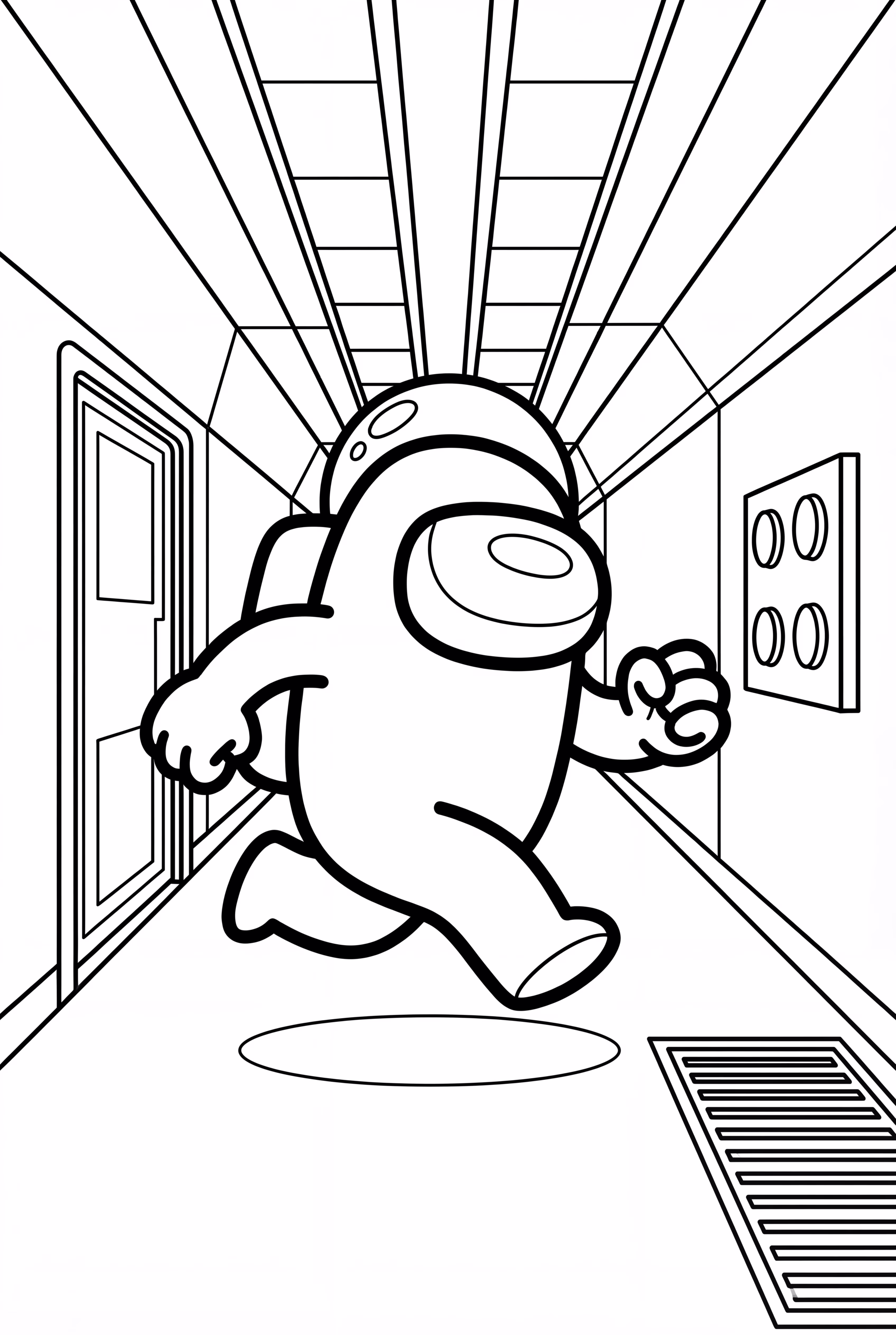 Tripulante de Among Us corriendo por un pasillo