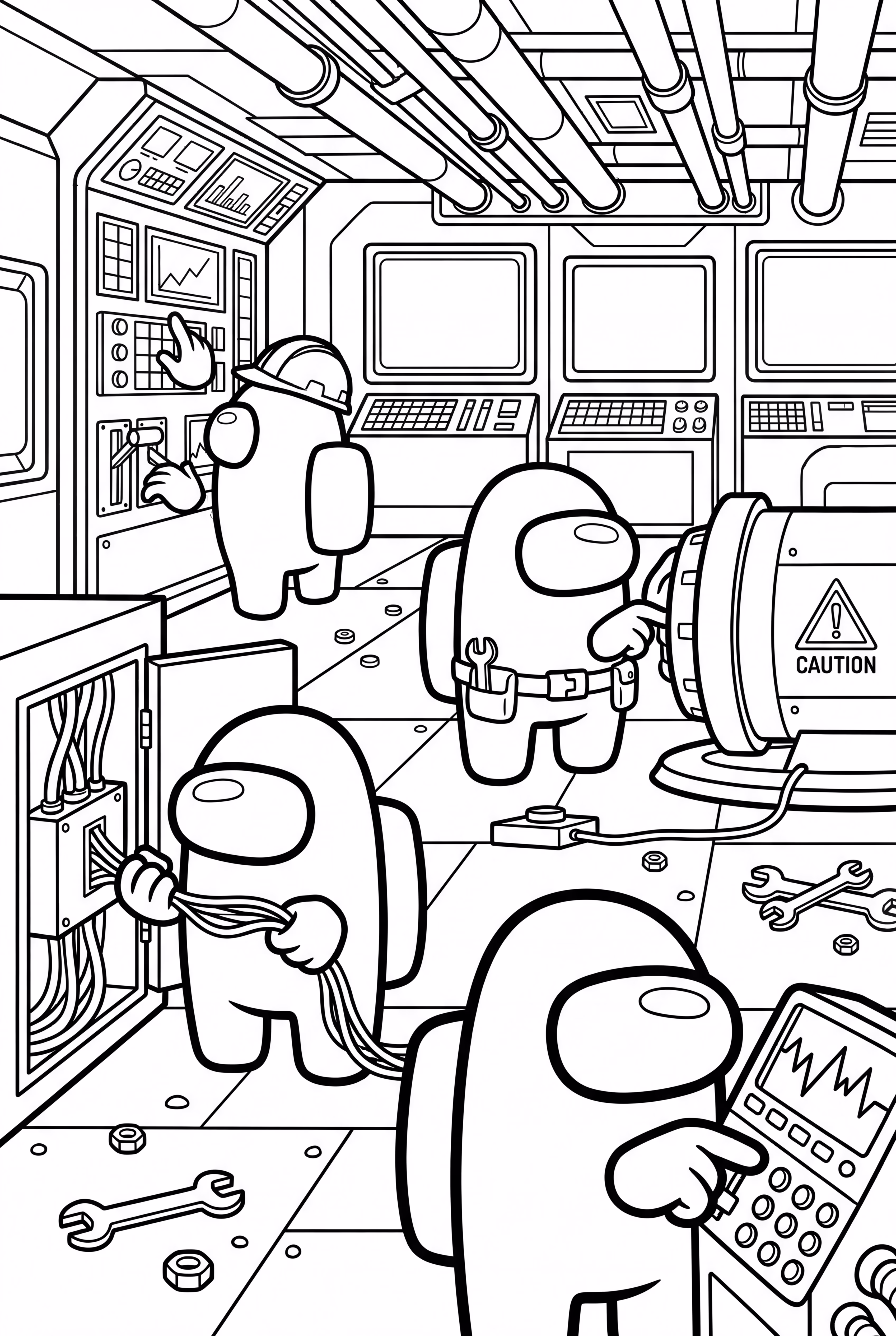 Tripulantes de Among Us Trabajando Juntos en una Gran Tarea