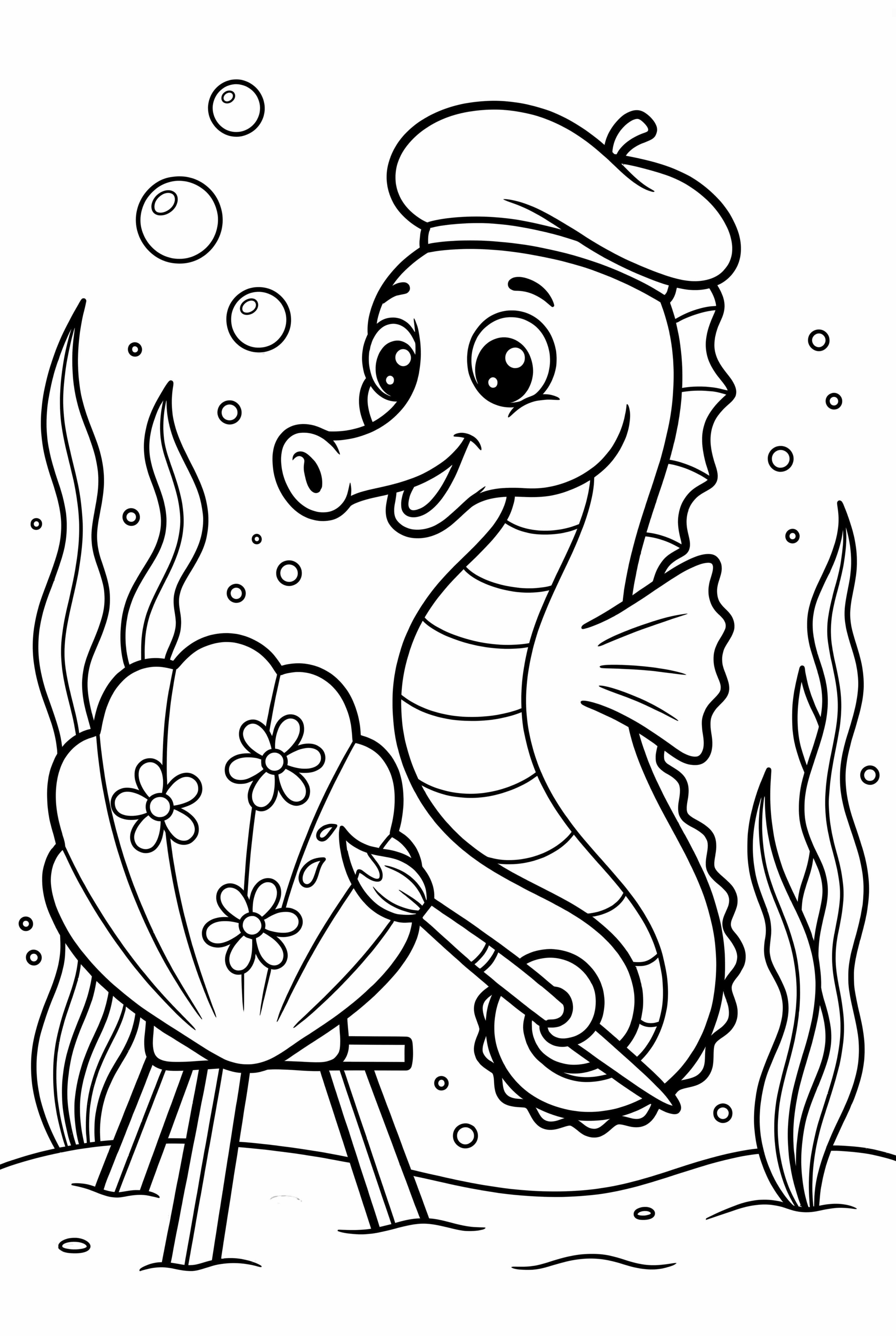 An Artist Seahorse Painting A Seashell