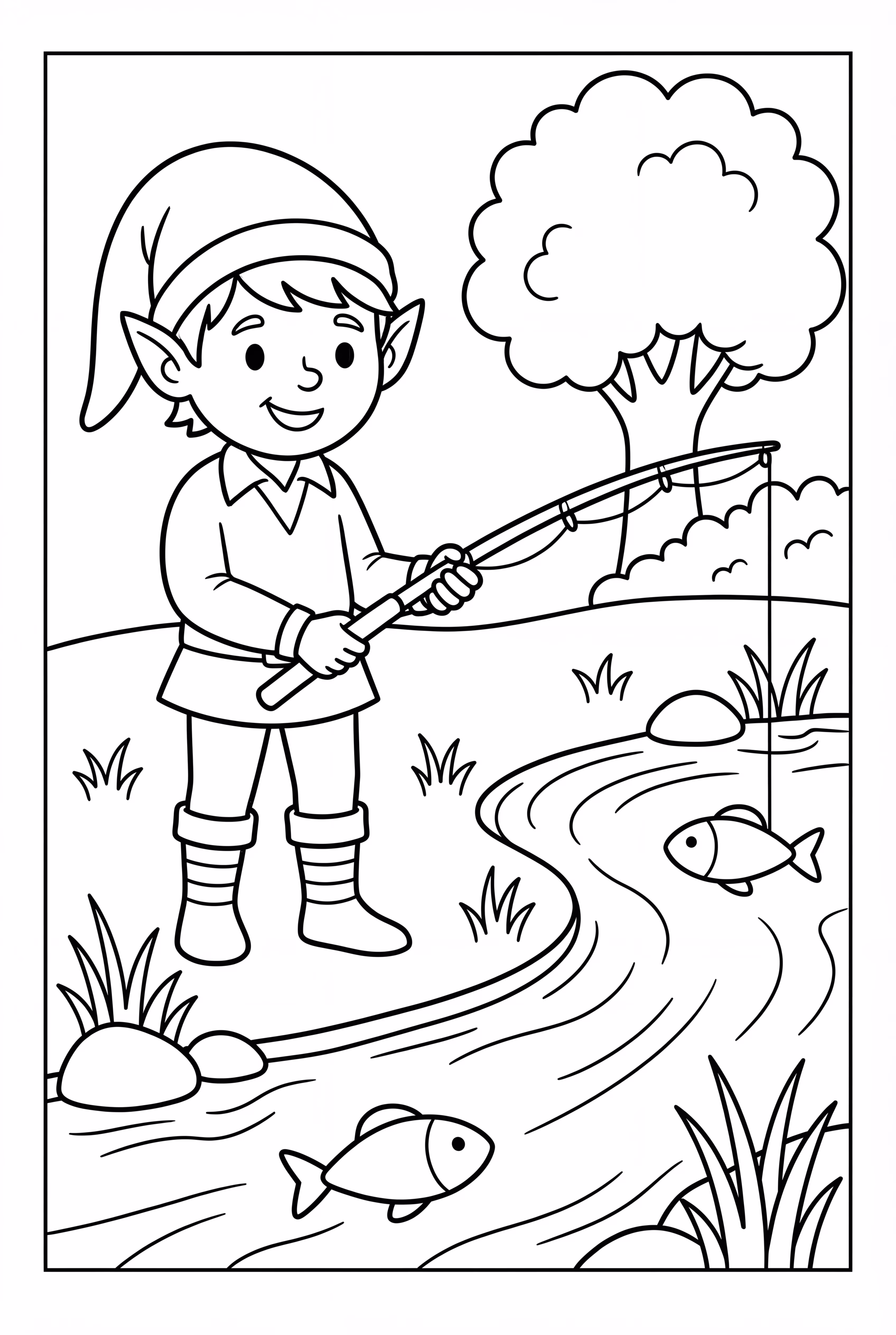 An Elf Fishing in a Stream