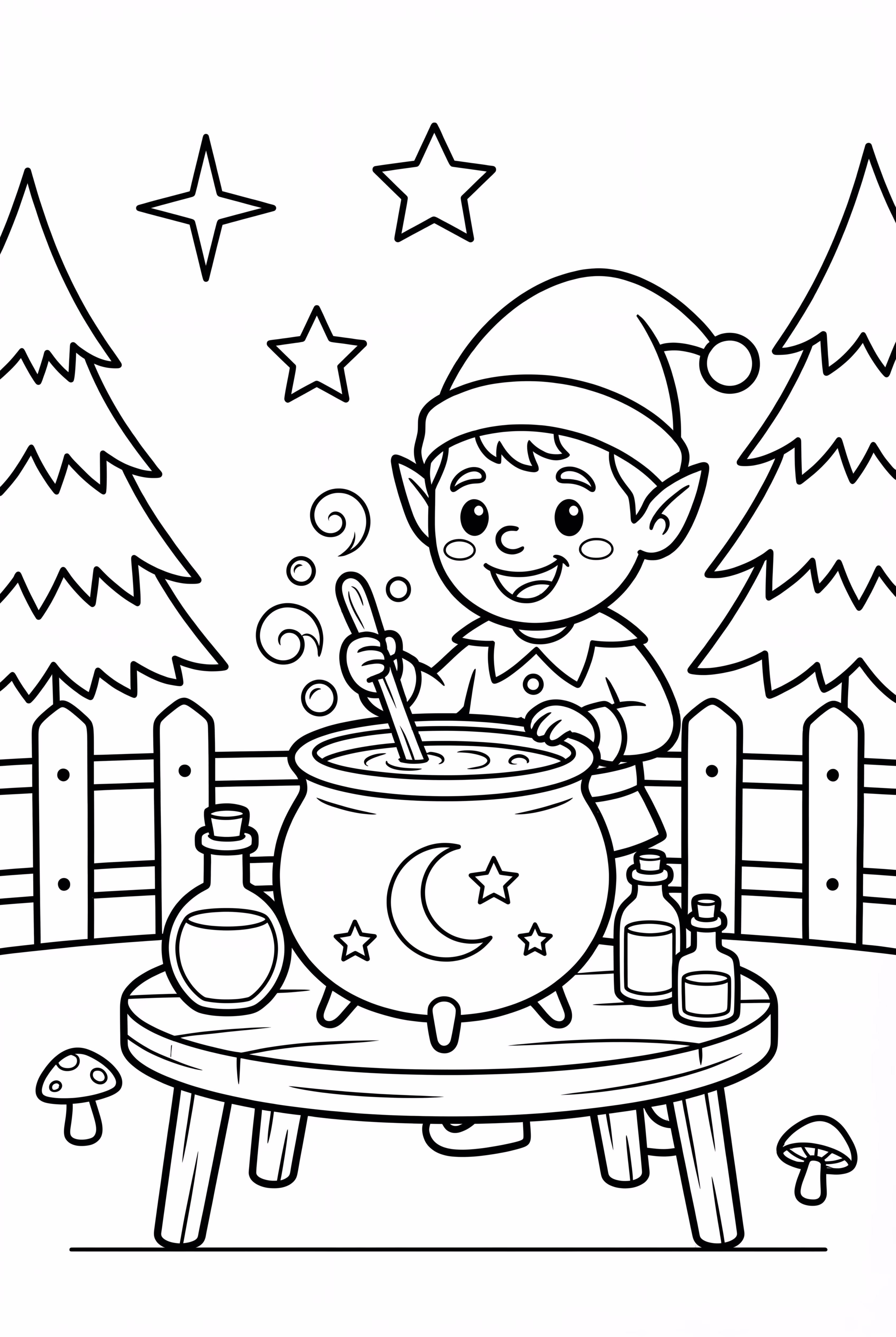 Un elfo removiendo una poción mágica