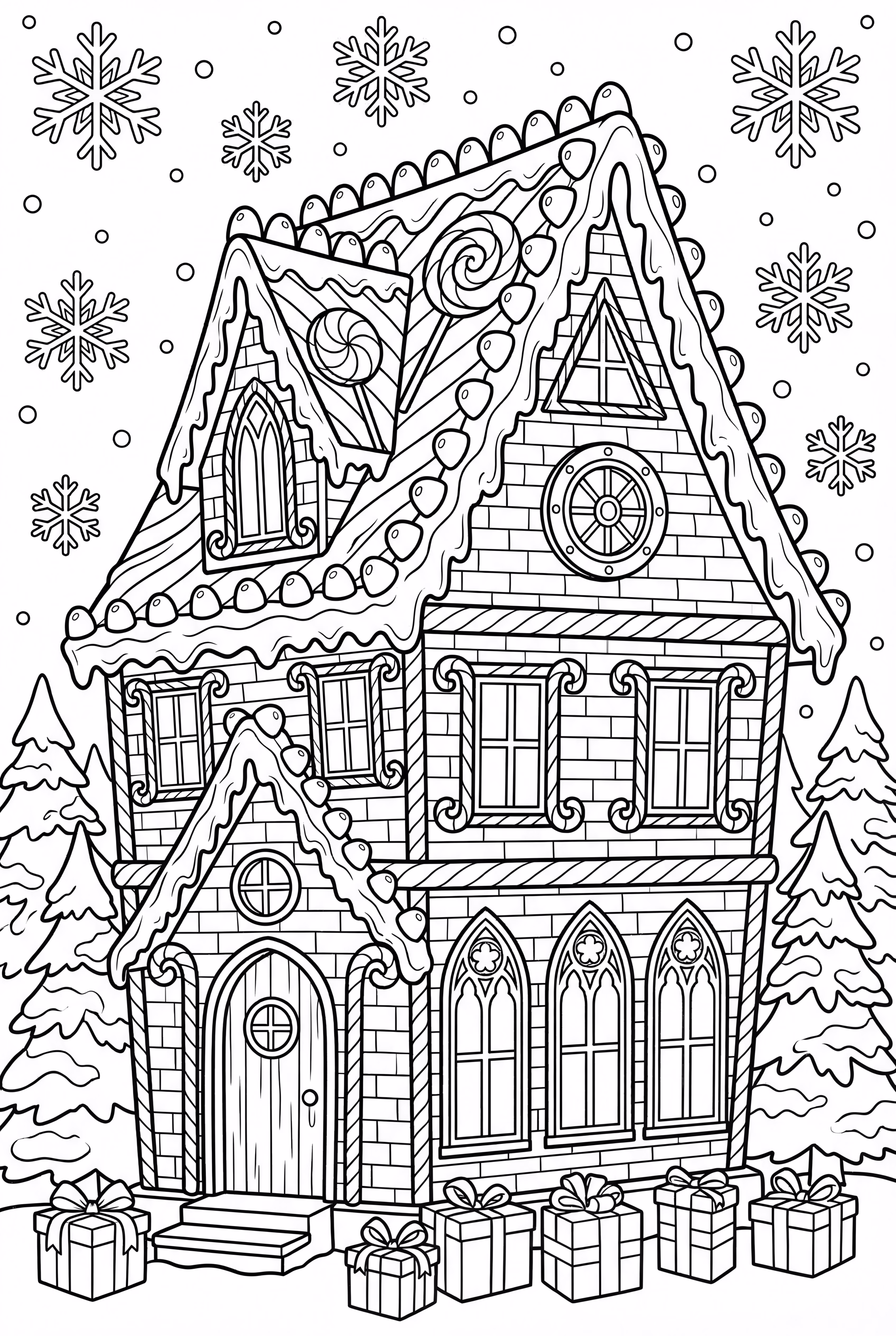 一座精致的姜饼屋，裹满了拐杖糖