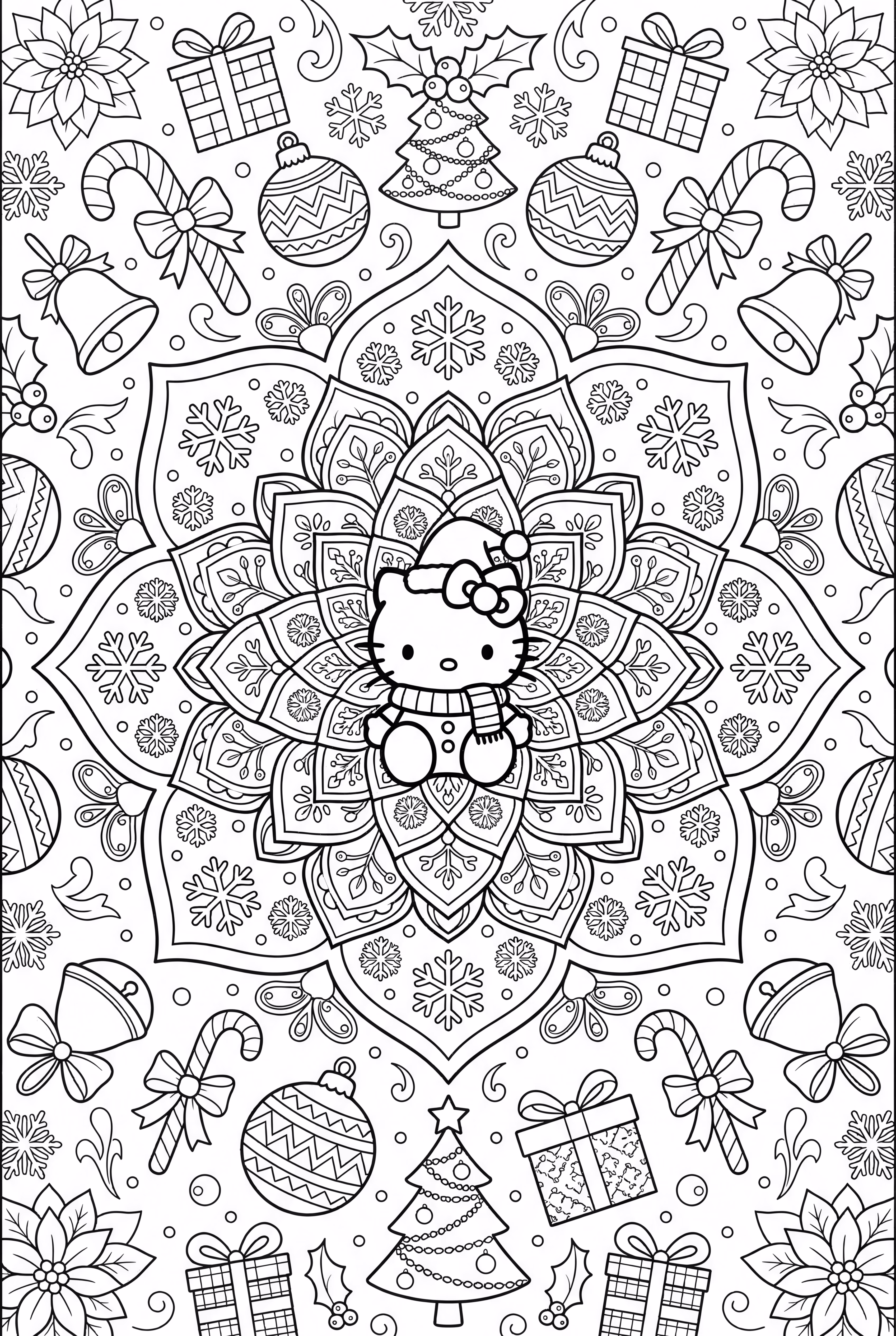 Un Mandala de Noël Hello Kitty Complexe