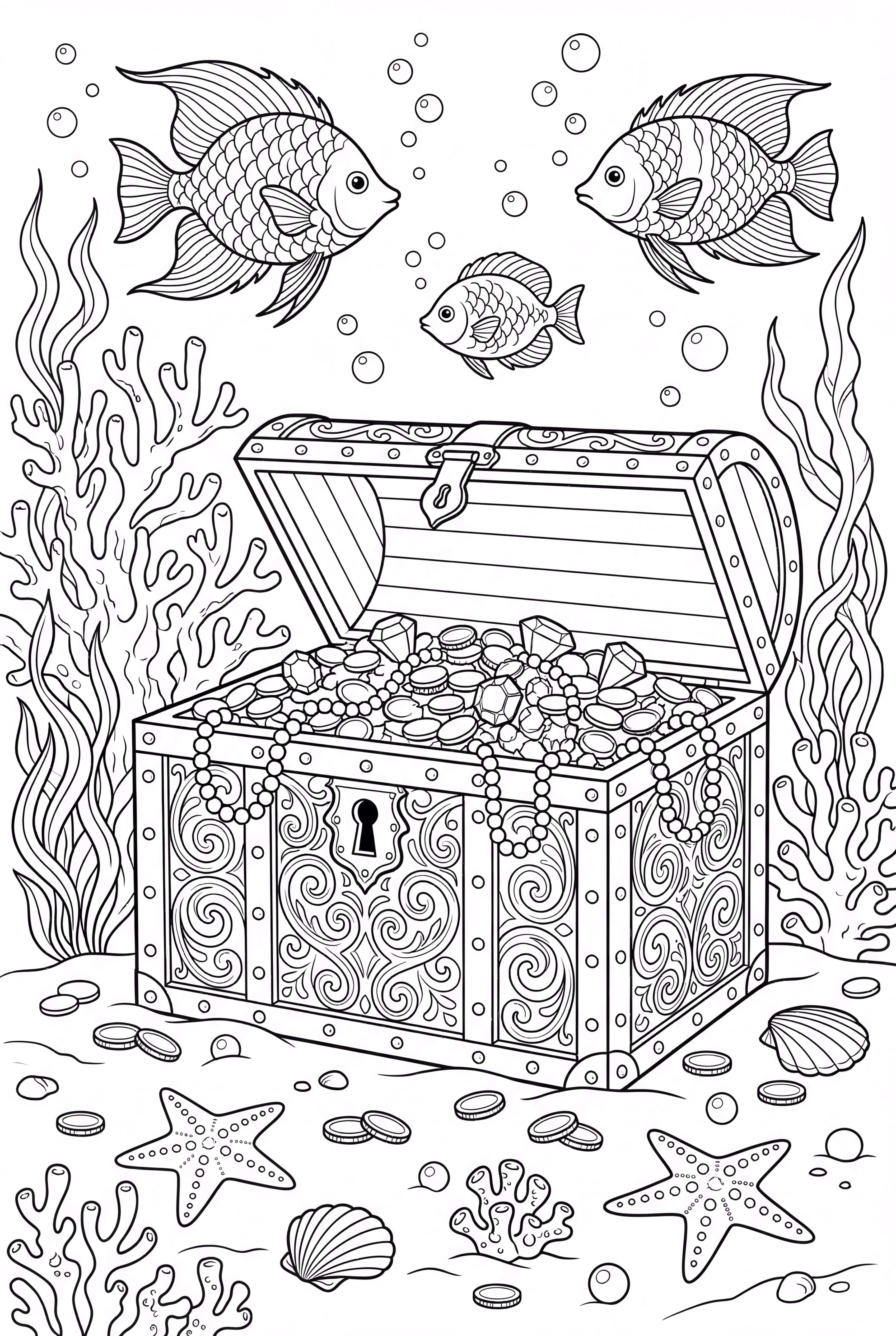 An Ornate Treasure Chest Open Under The Sea