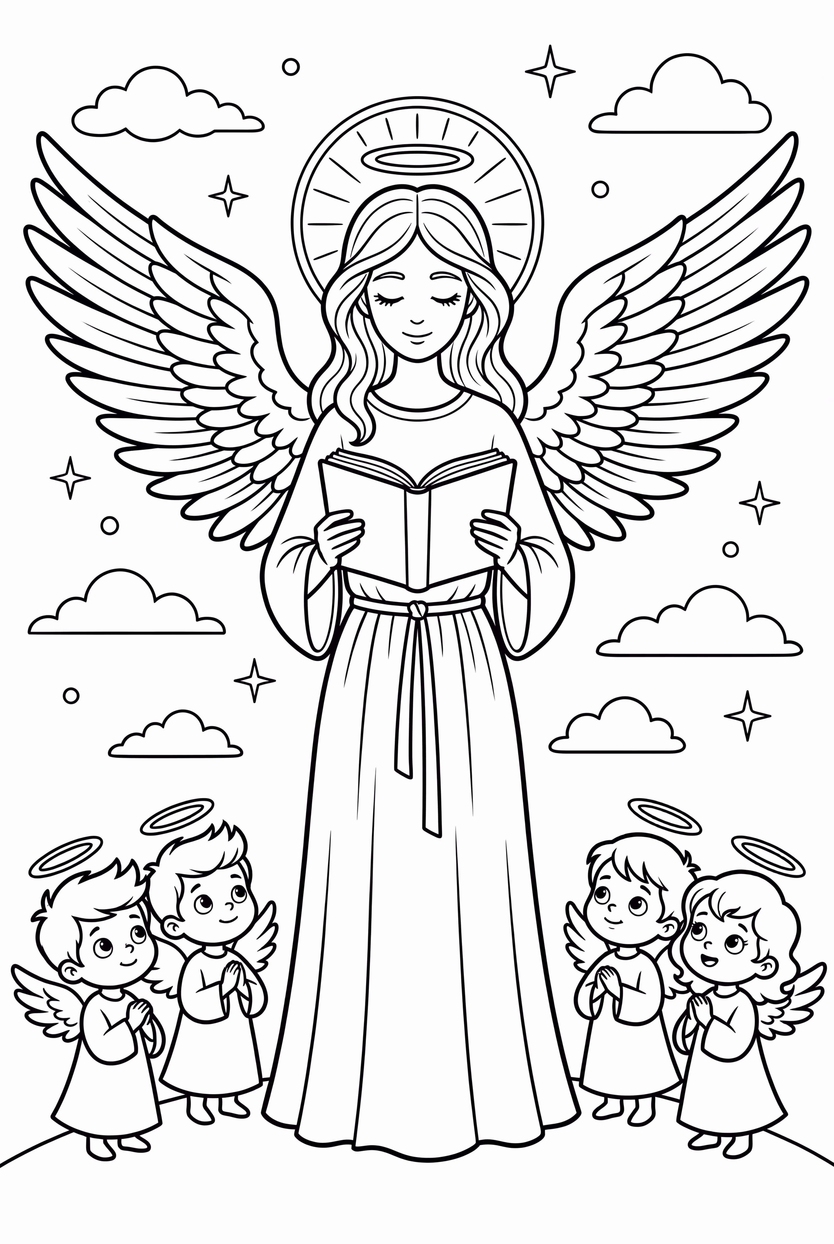 Engel, der kleinen Engeln lehrt