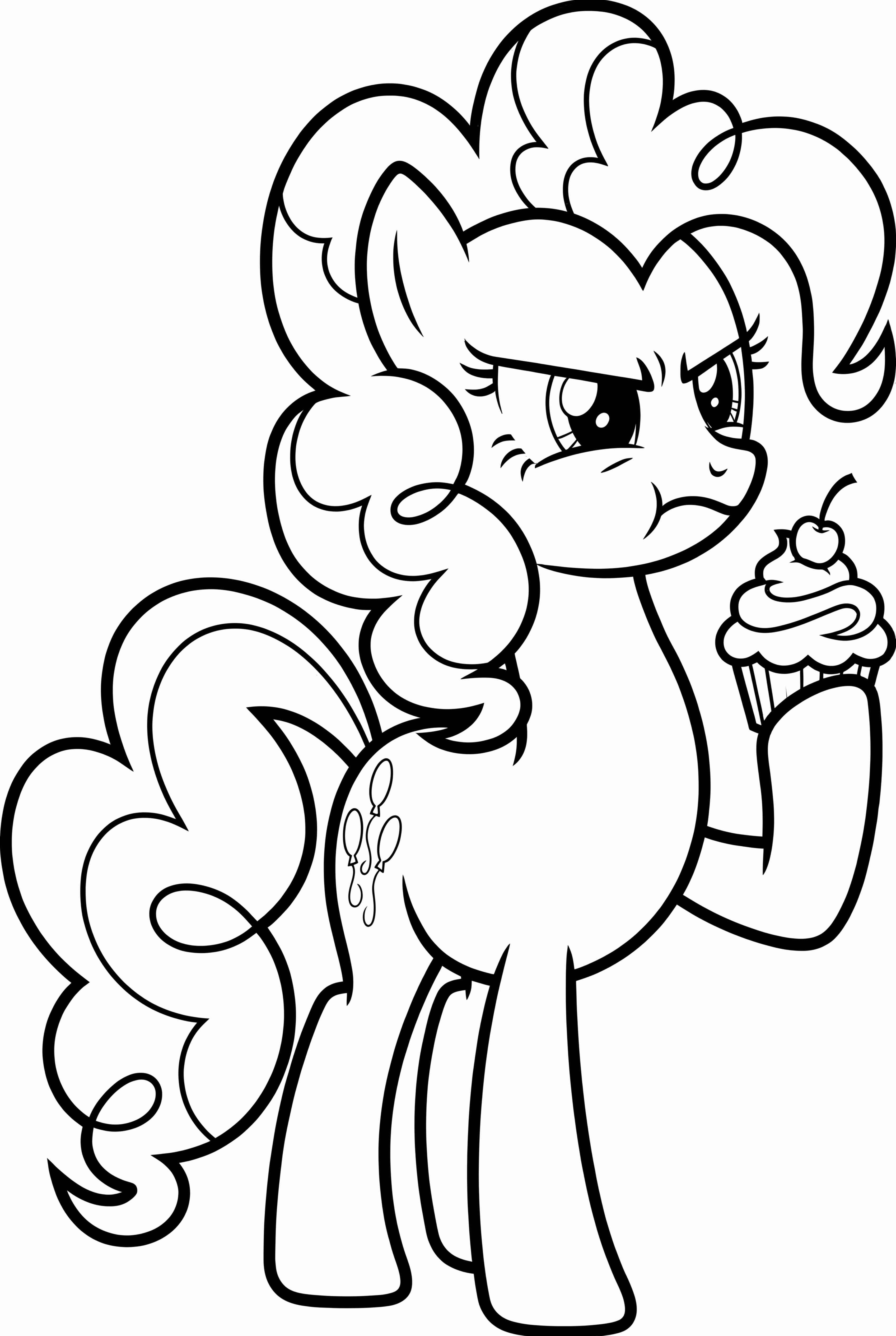 カップケーキを持った怒っているピンキーパイ