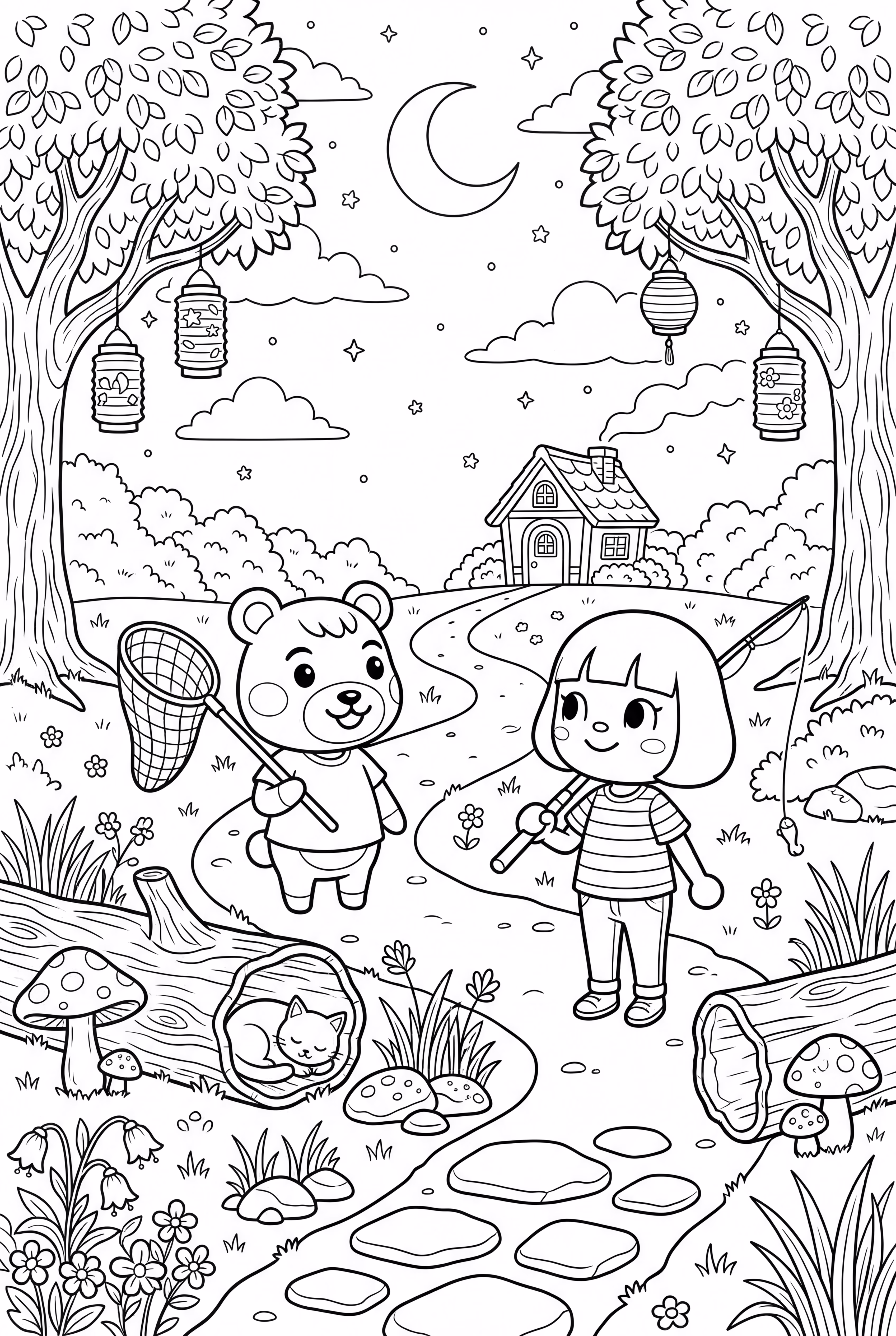 Personnages d'Animal Crossing lors d'une nuit d'été