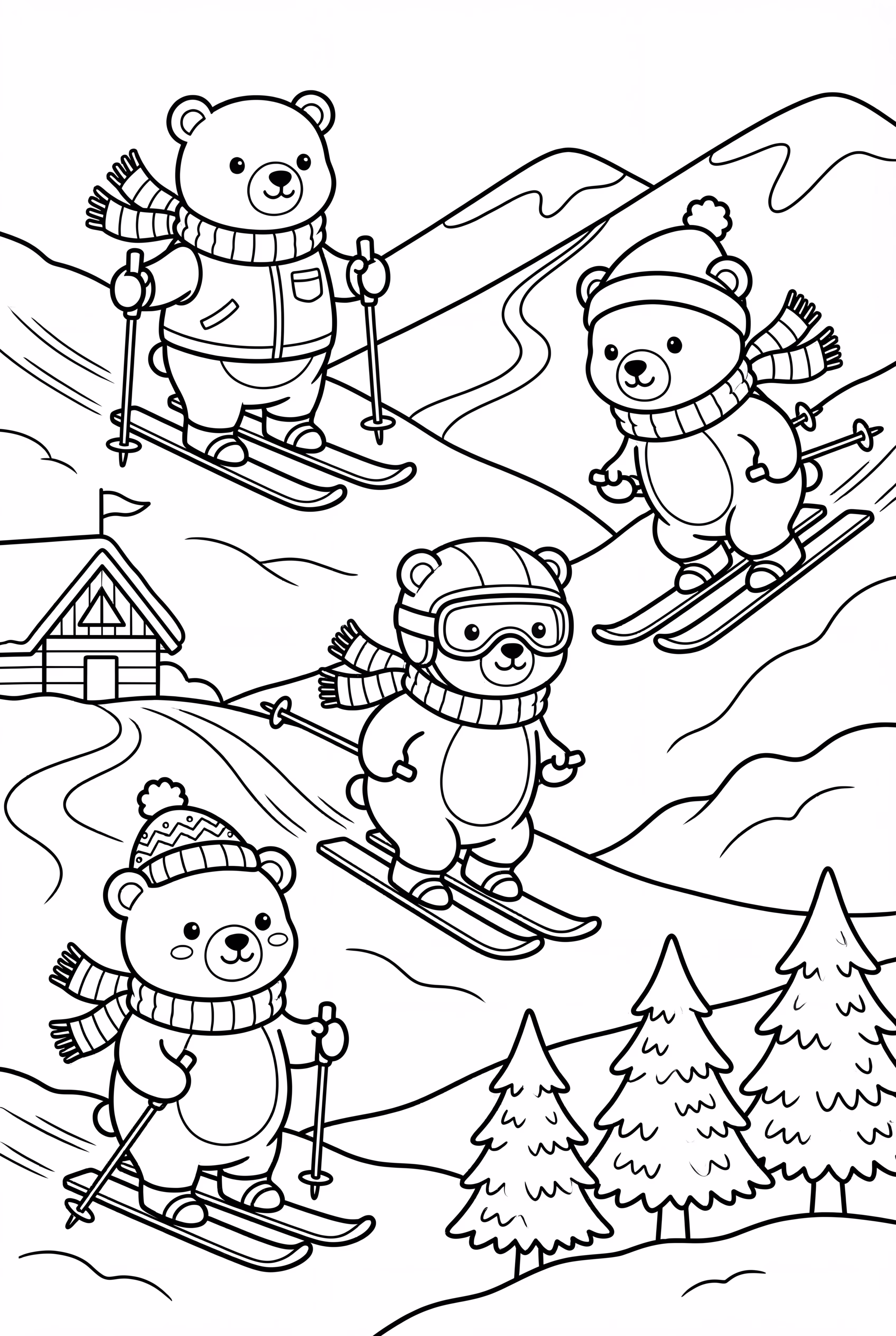 Animal Friends Skiing Together