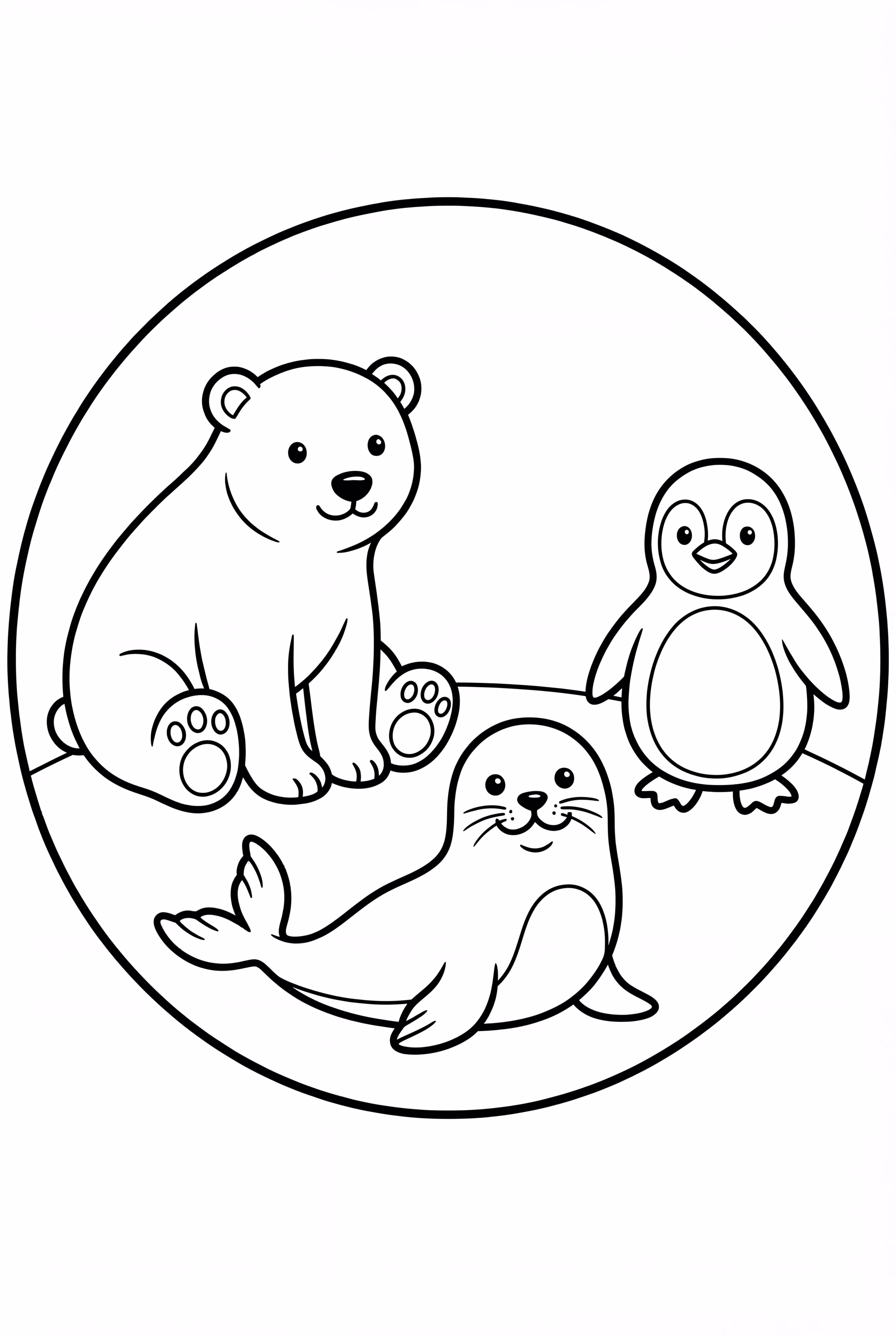Arktische Tiere in einem einfachen Kreis