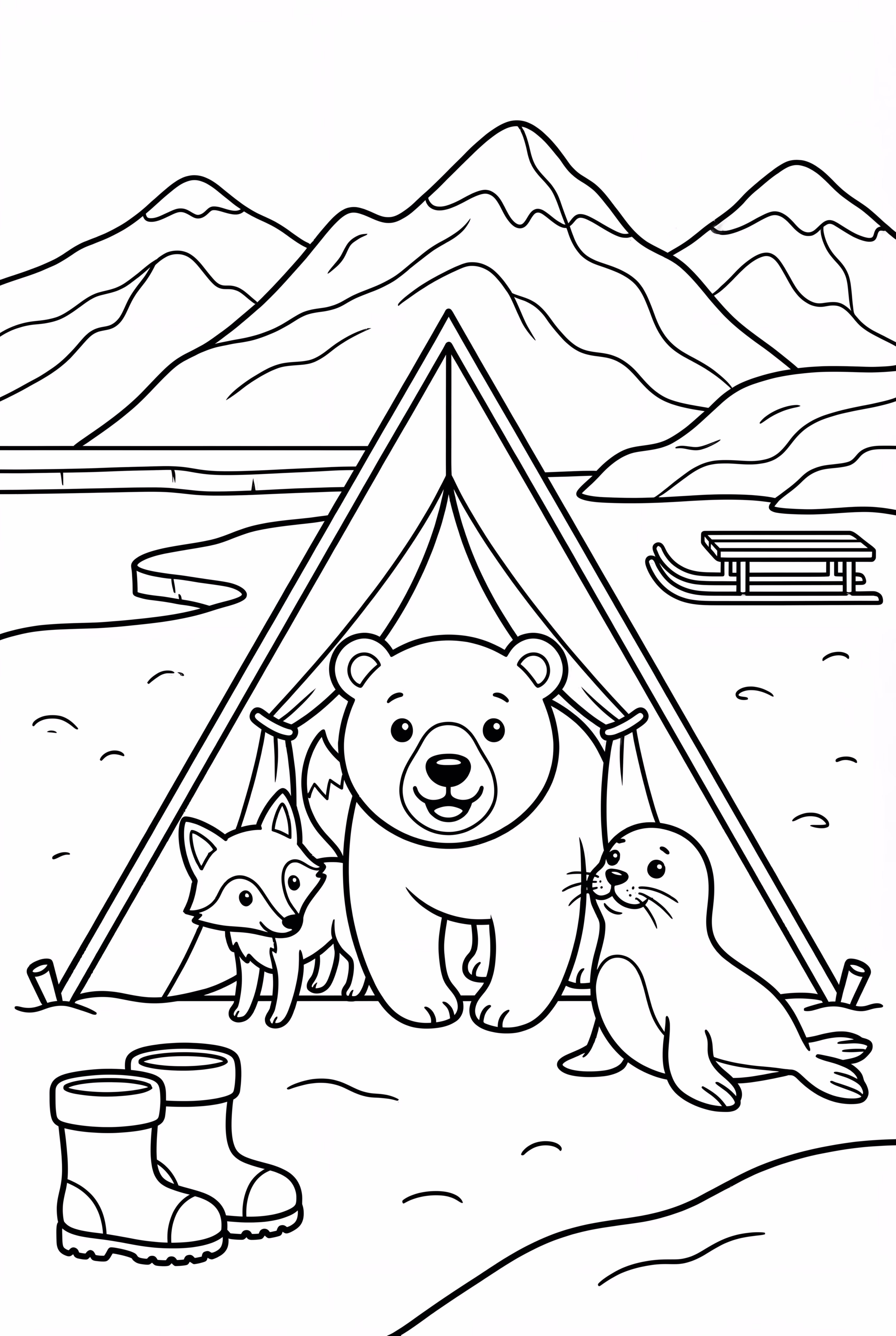 探検家のテントを覗く北極の動物たち