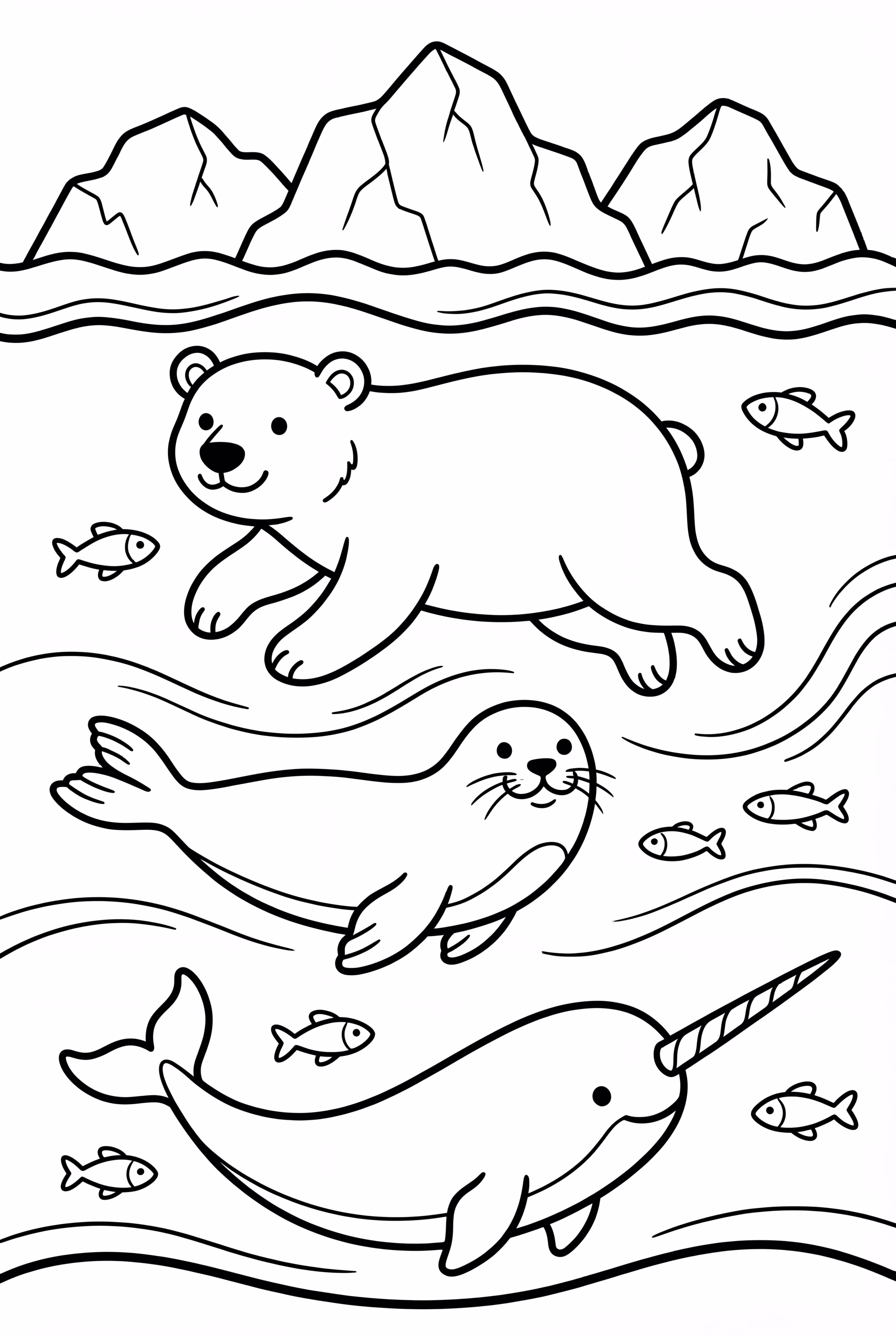 Arctic Animals Swimming Under the Icy Water