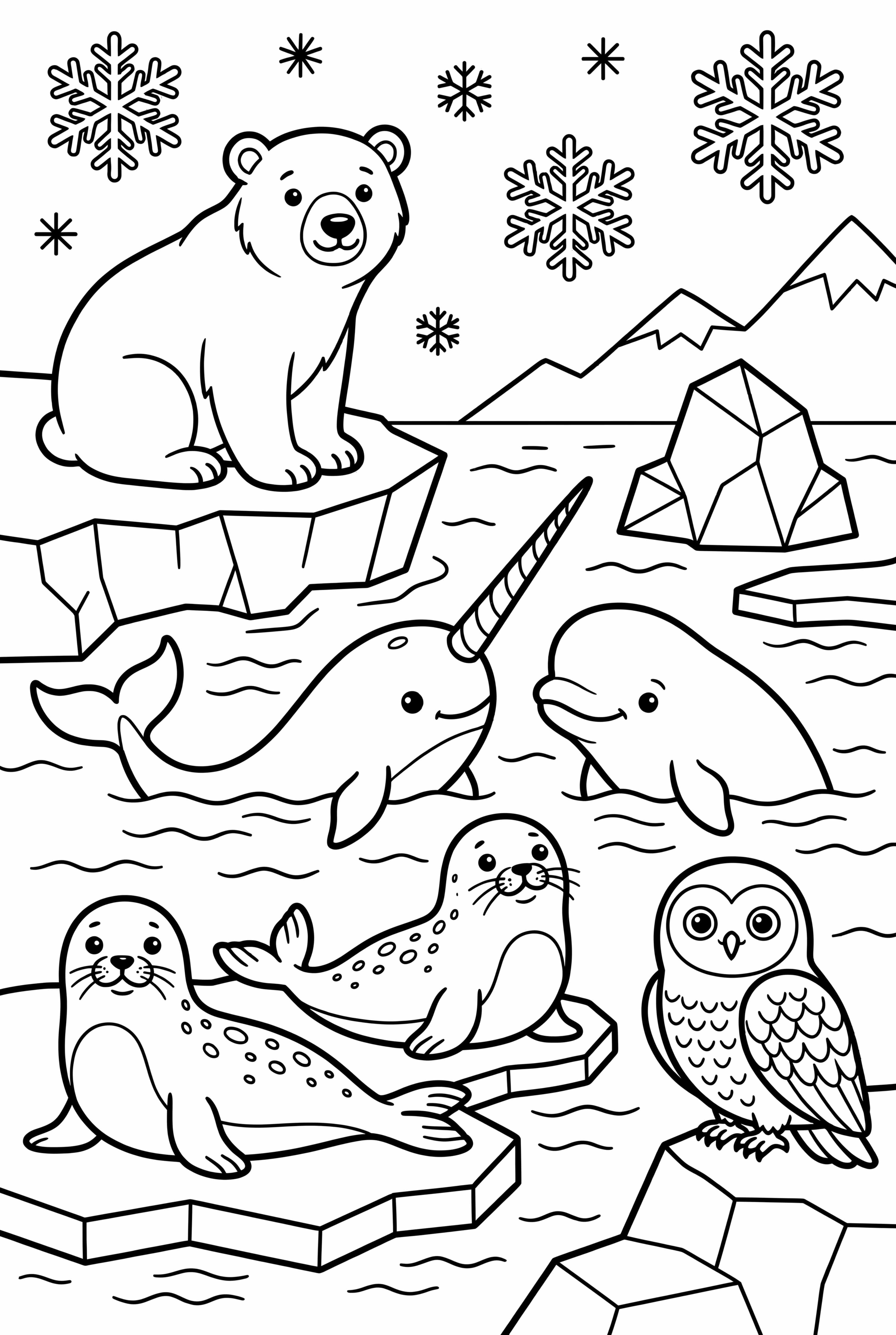 Arctic Animals Watching a Narwhal and Beluga Swim