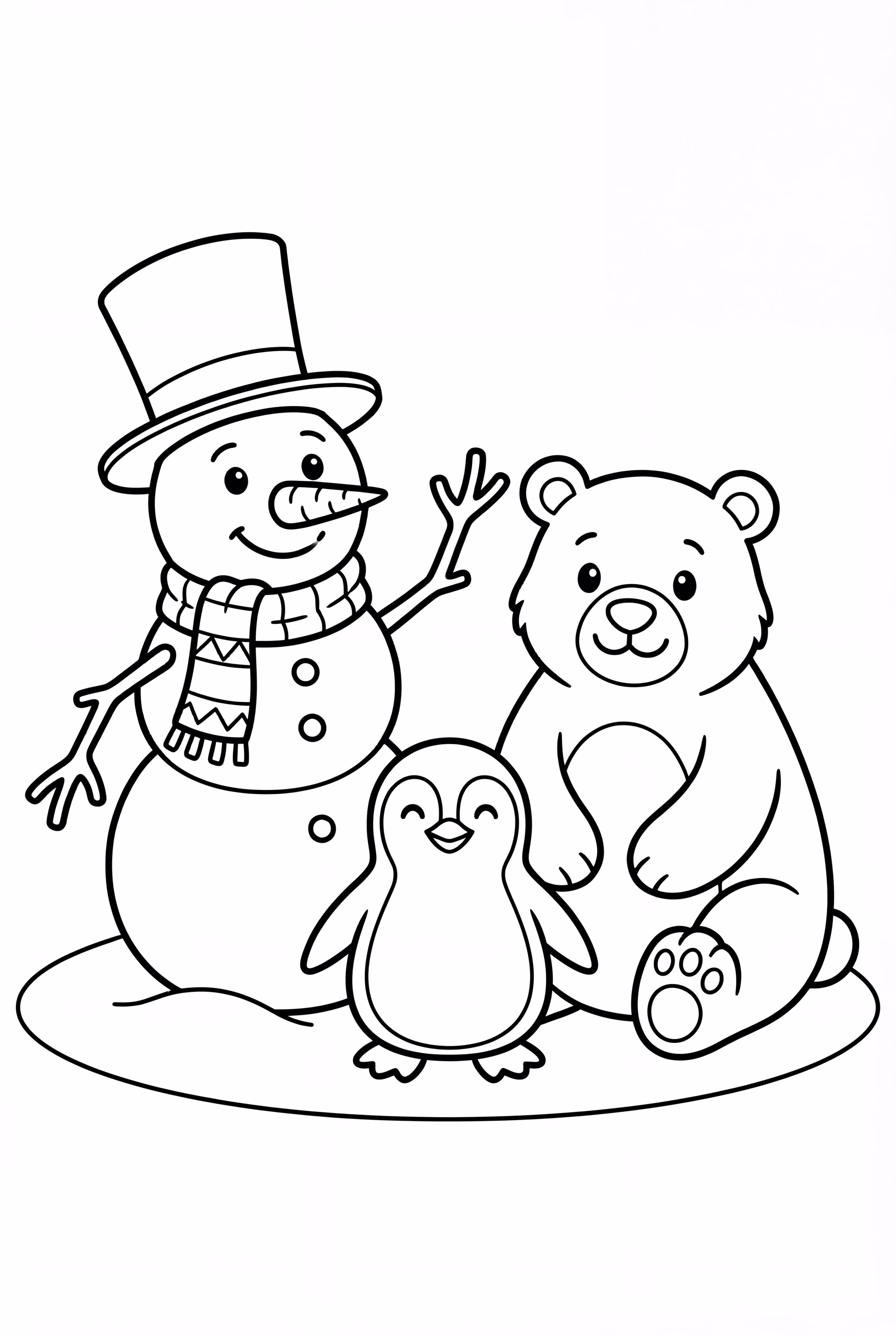 Arctic Animals with a Friendly Snowman