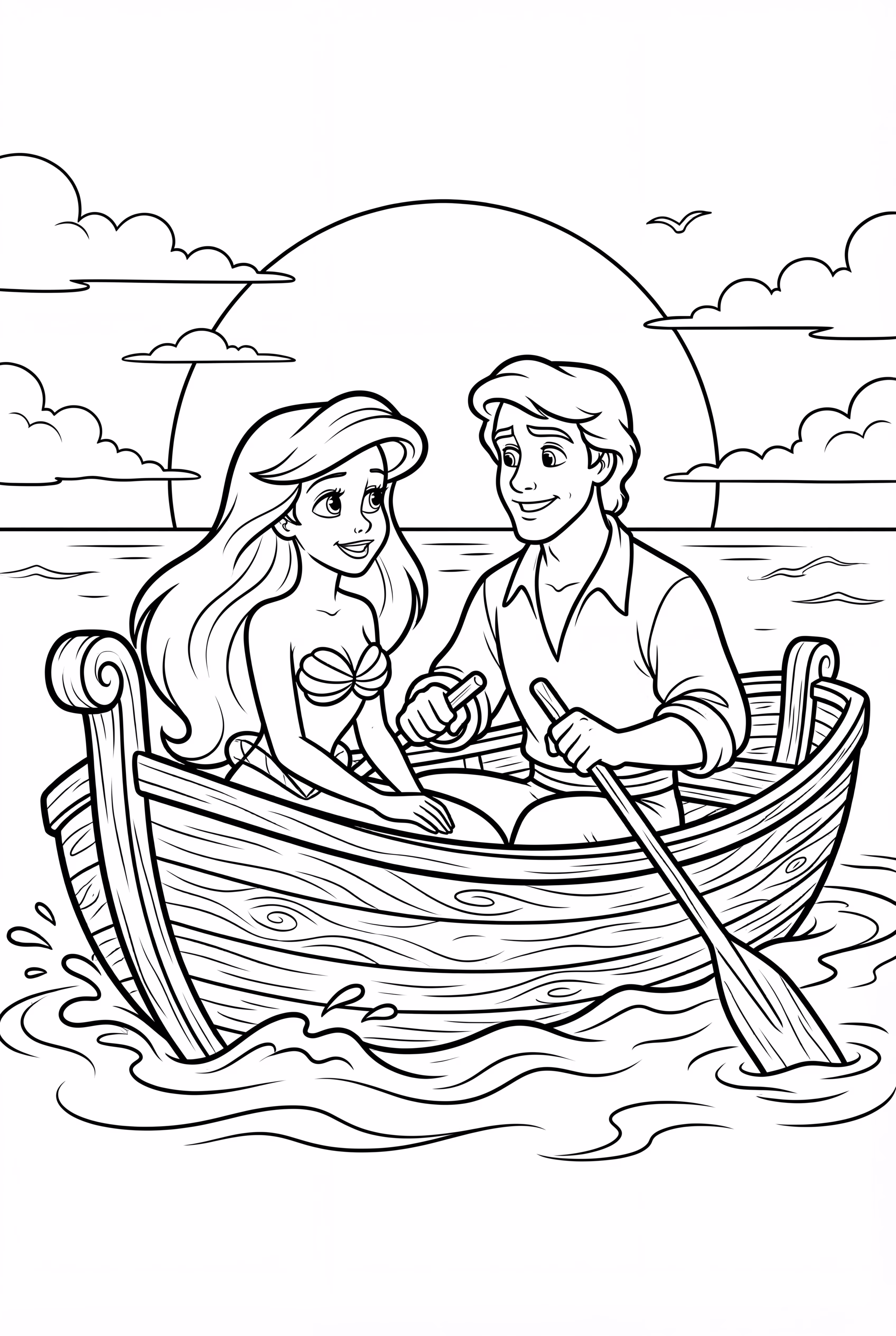 Ariel And Eric Riding A Boat At Sunset