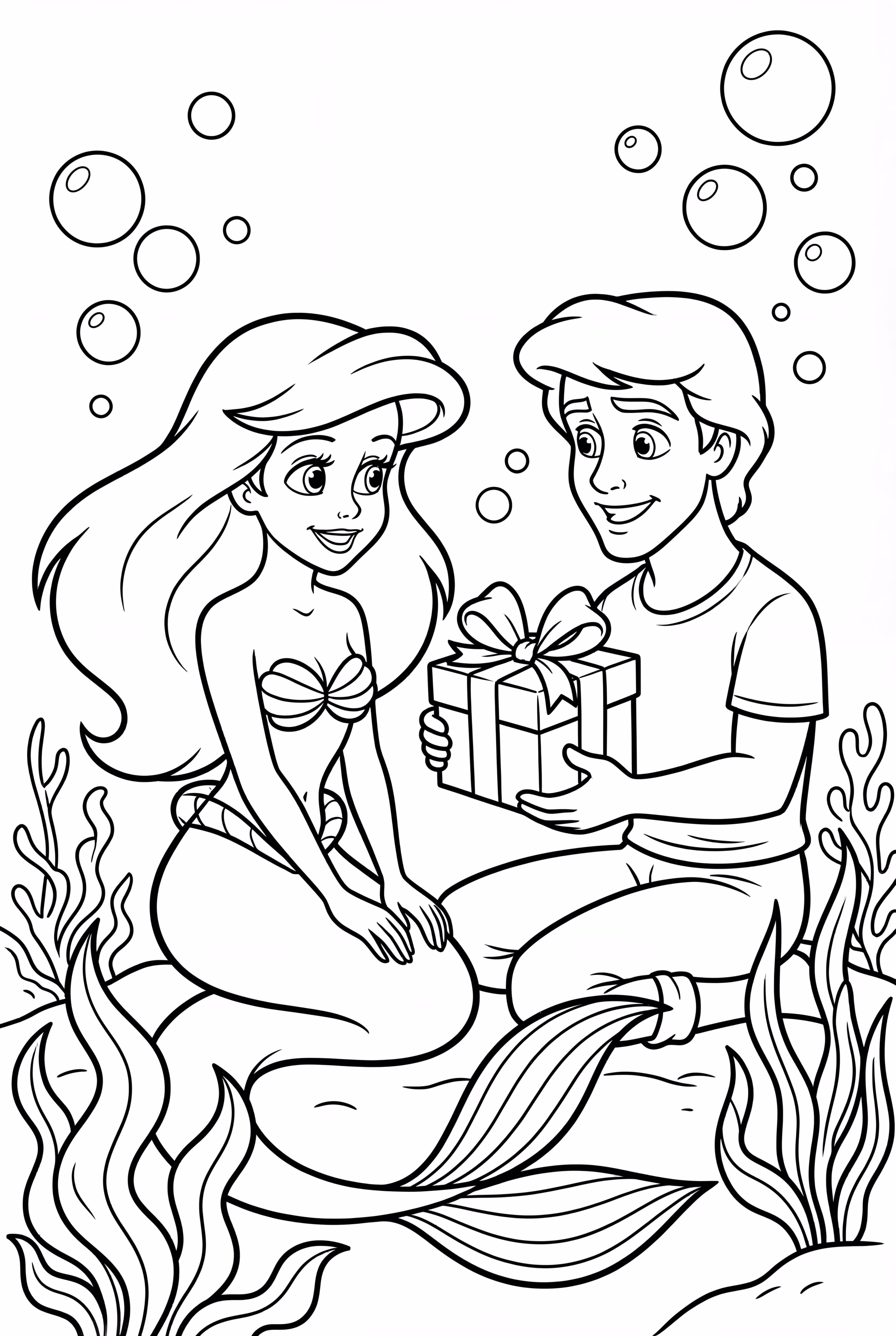 Ariel And Eric Sharing A Seashell Gift