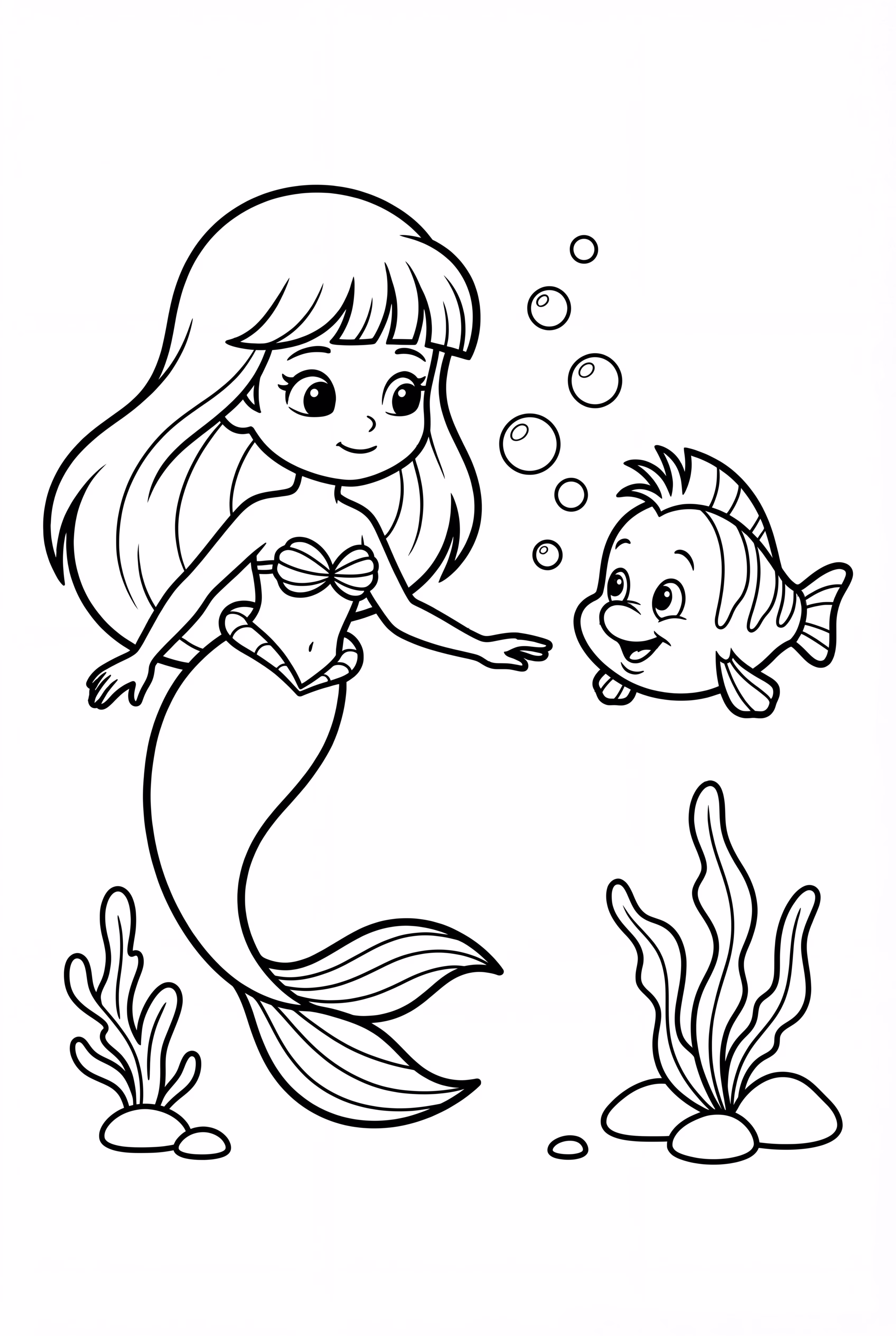 Ariel And Flounder Chasing Colorful Fish