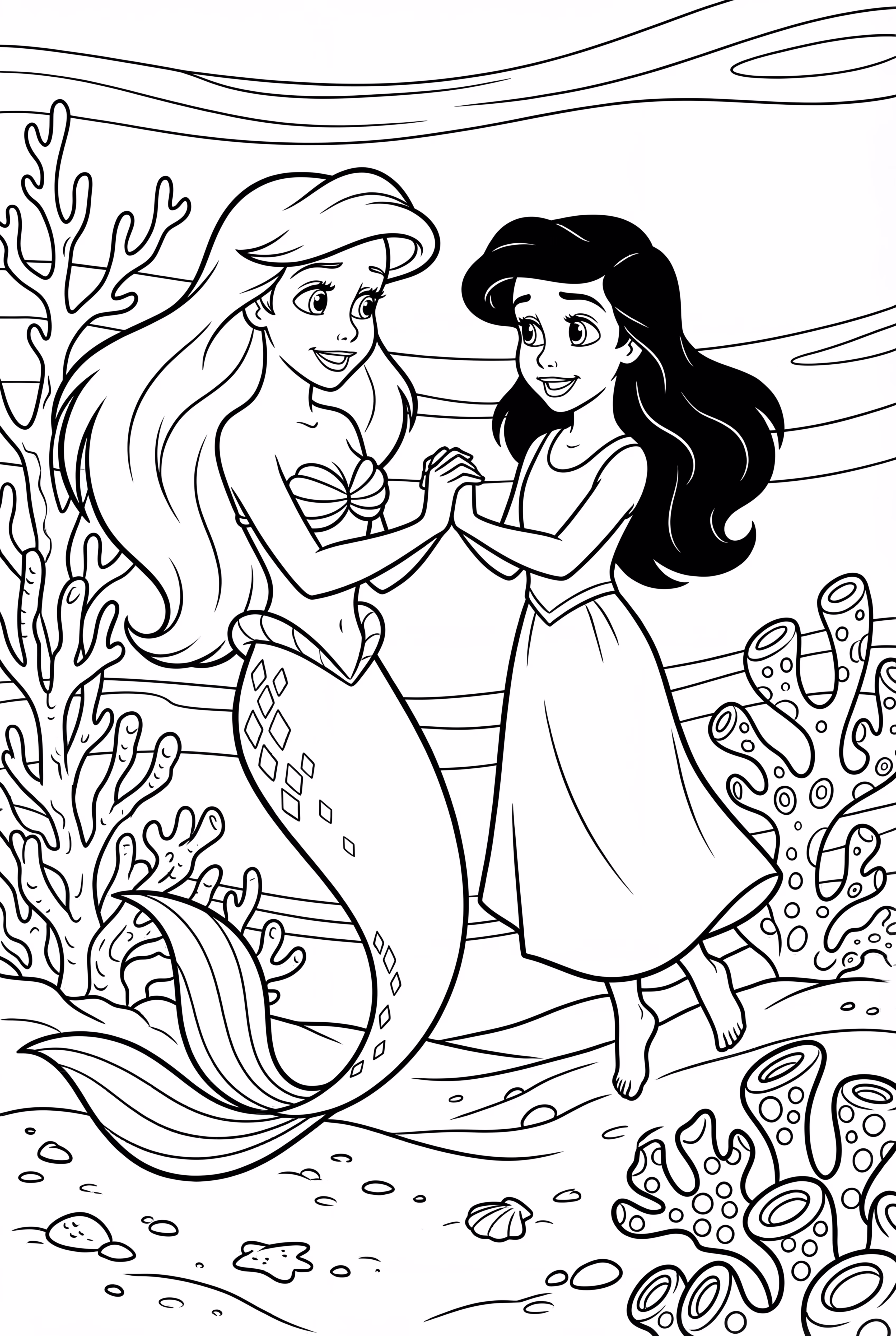 Ariel And Melody Holding Hands Near Coral