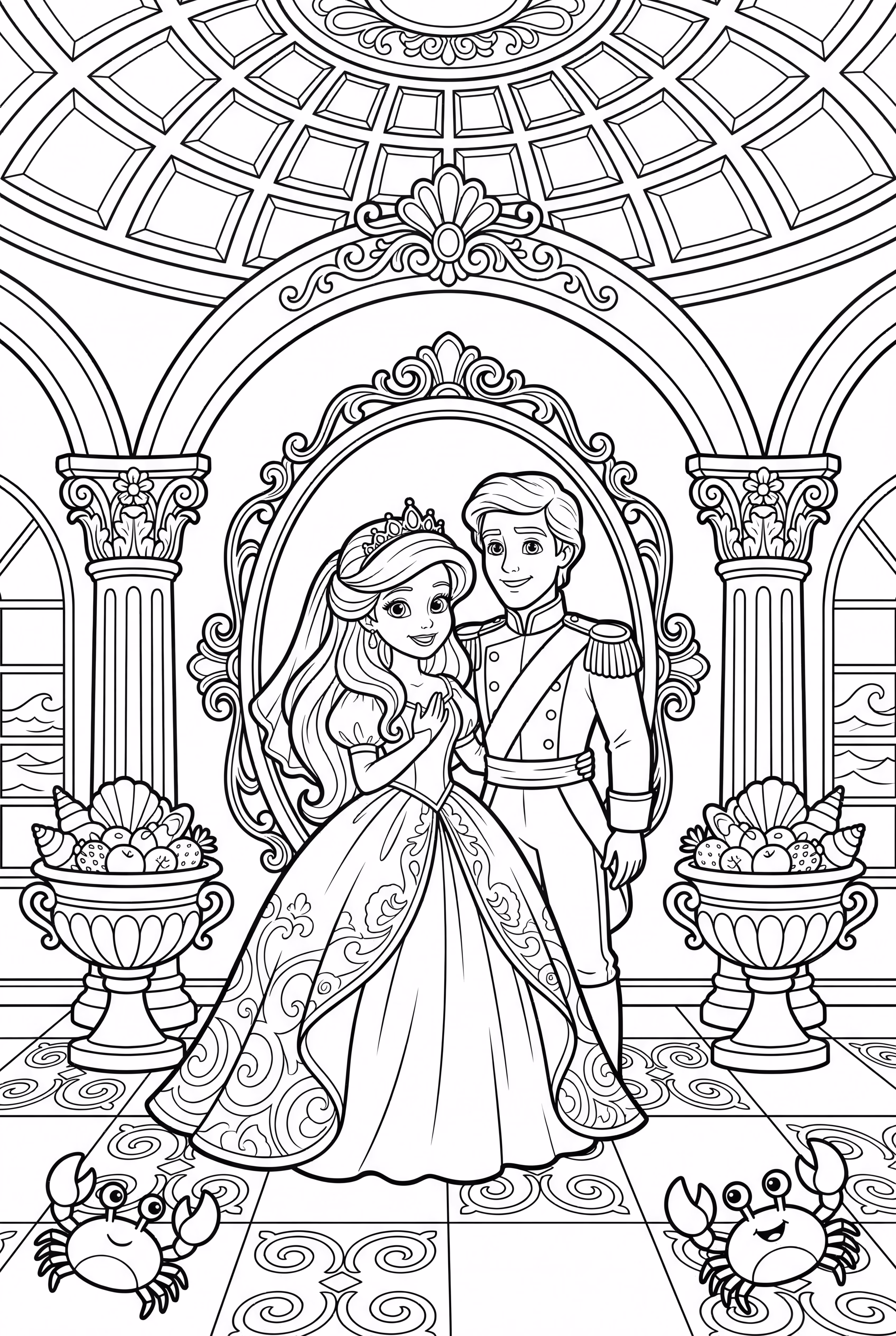 ariel and melody playing with sea creaturesariel and eric in a royal wedding scene-2