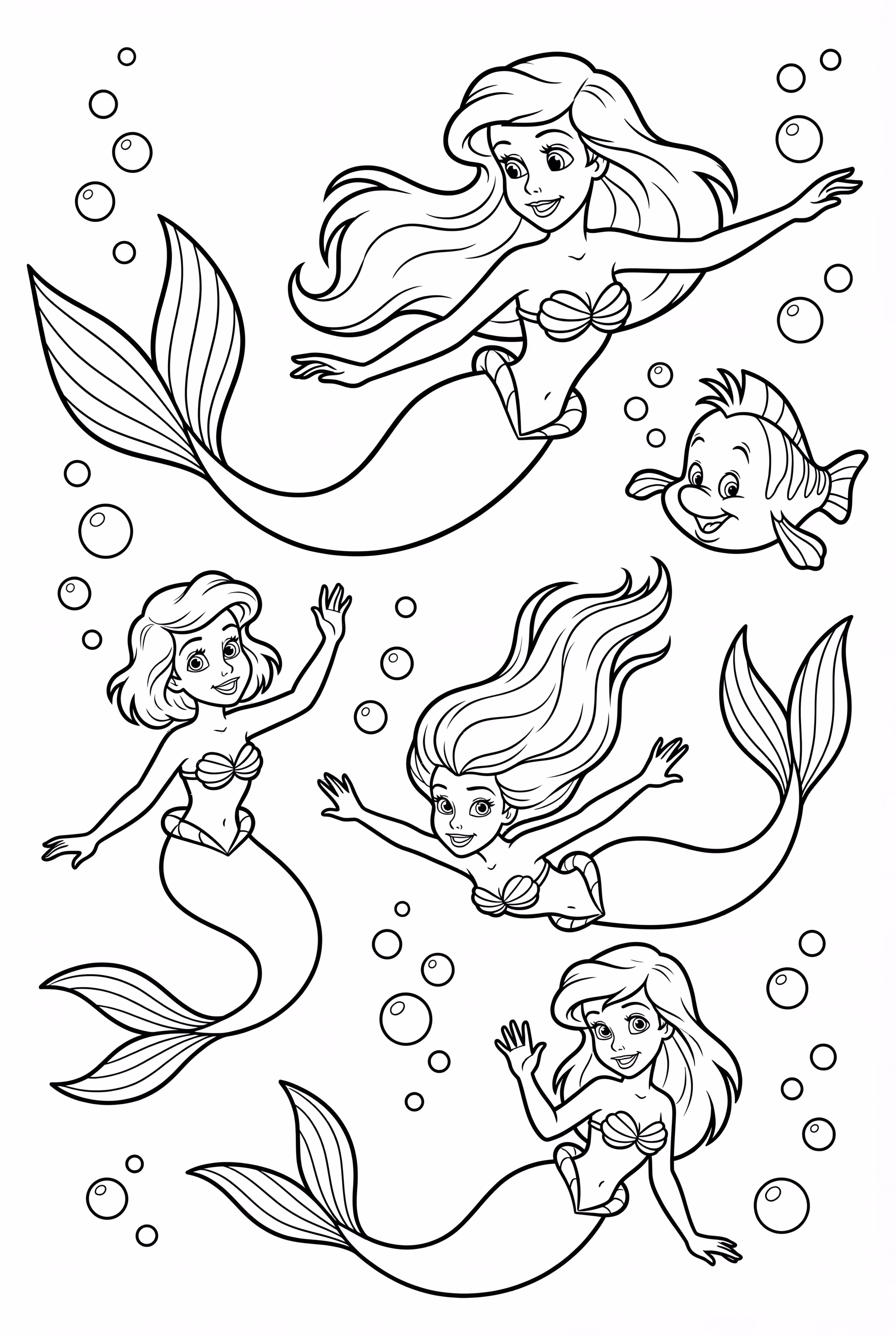 Ariel And Sisters Swimming Through Kelp
