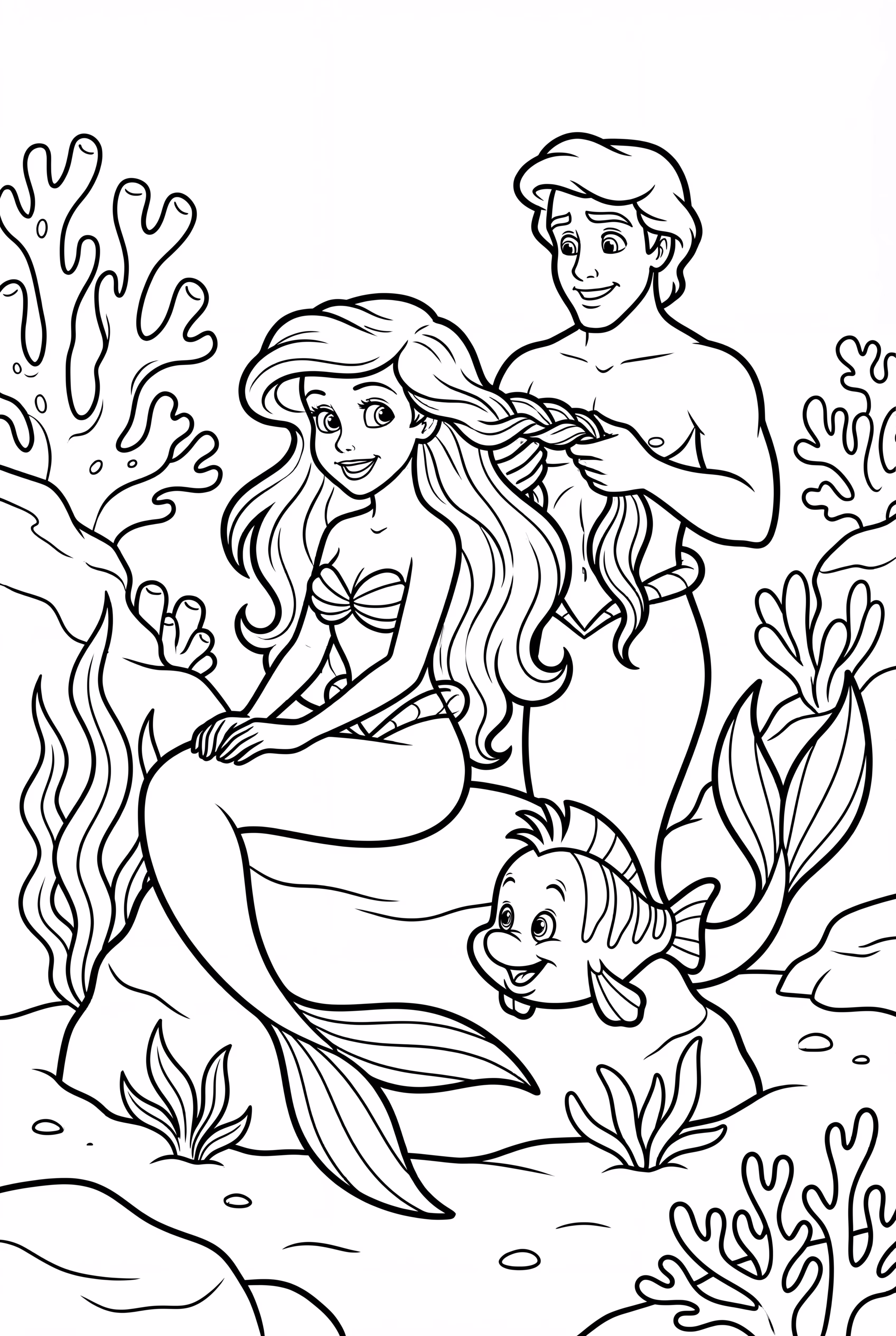 Ariel Braiding Her Hair With Fish Friends