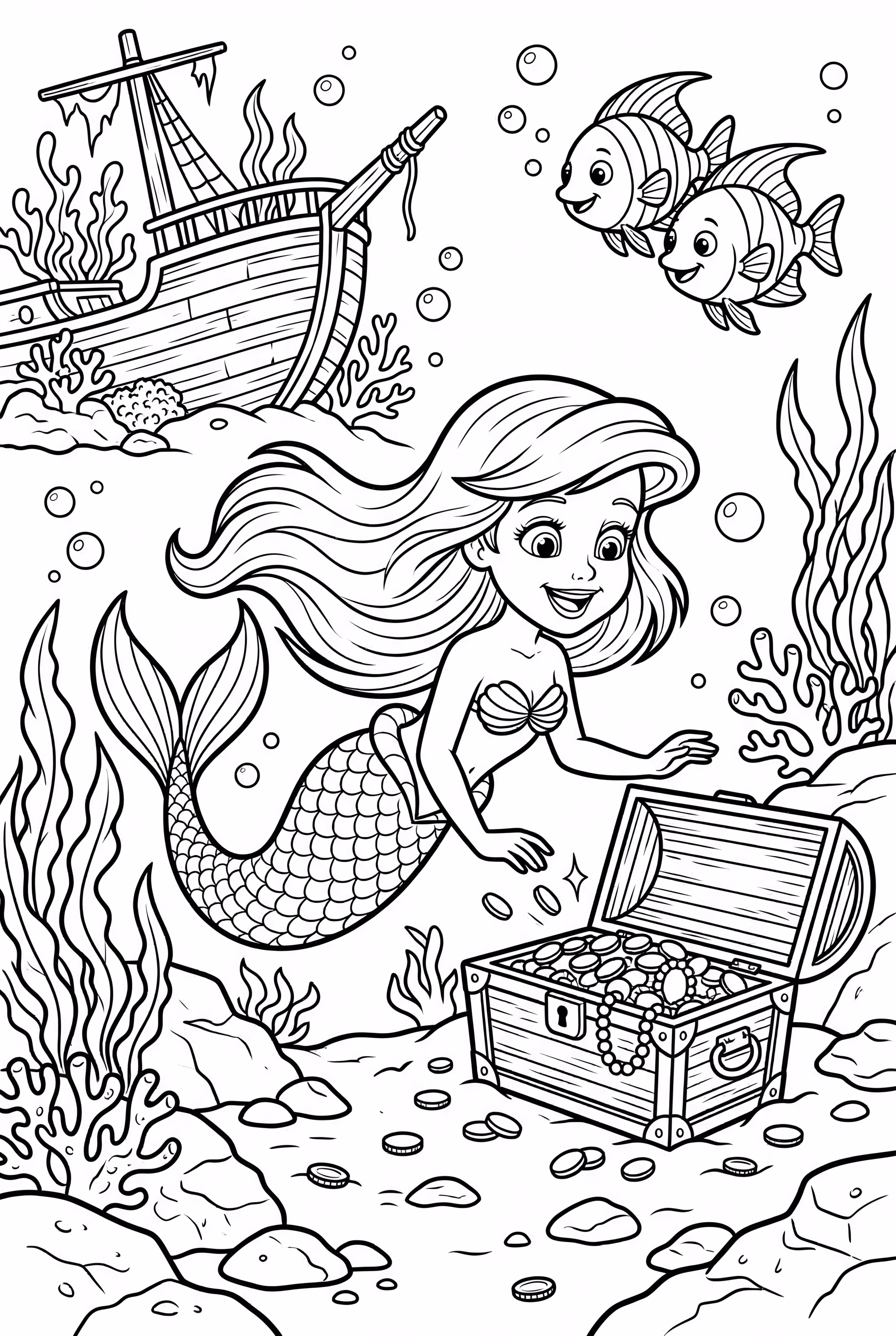 Ariel Exploring A Sunken Ship Treasure