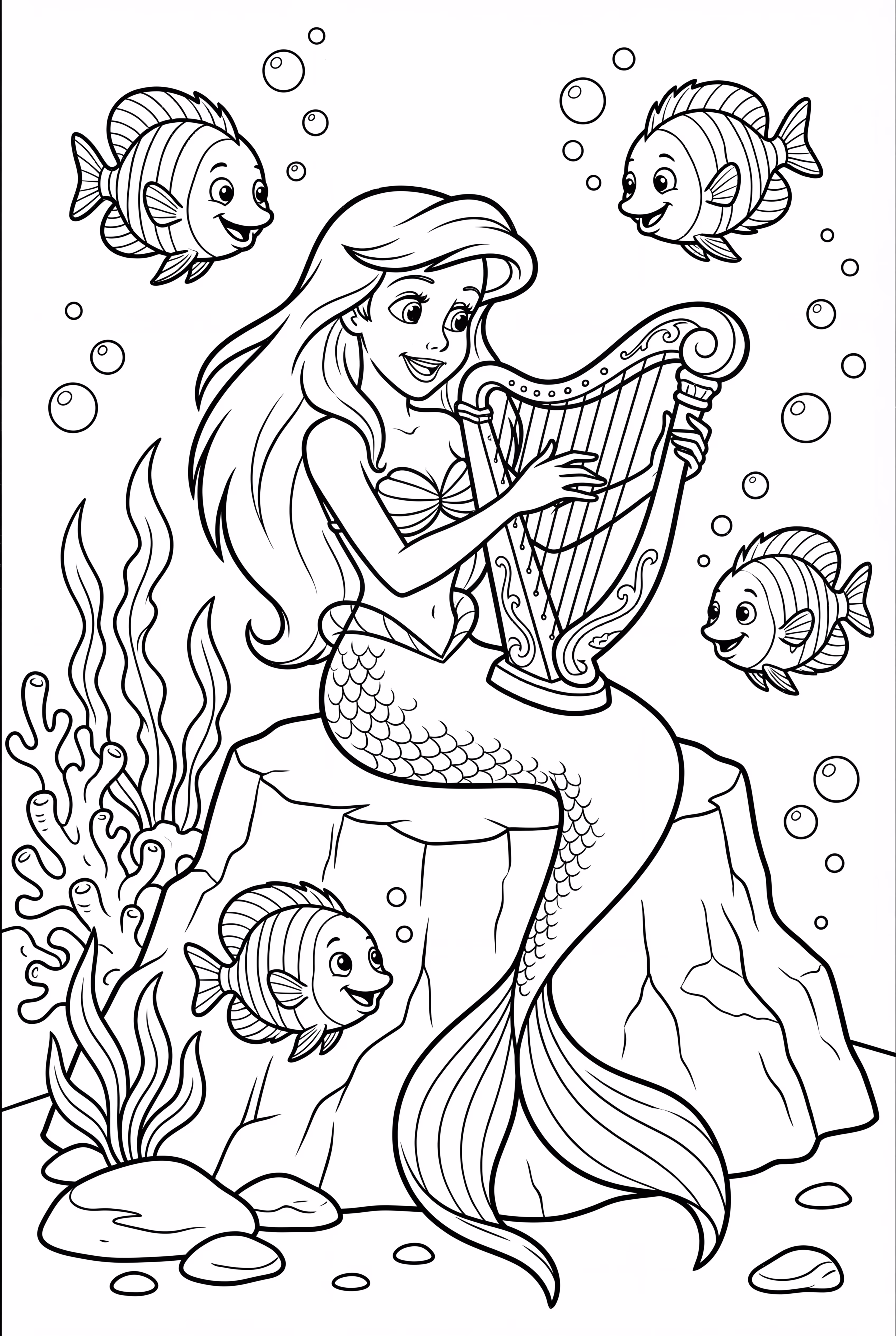 Ariel Playing Harp With Ocean Friends