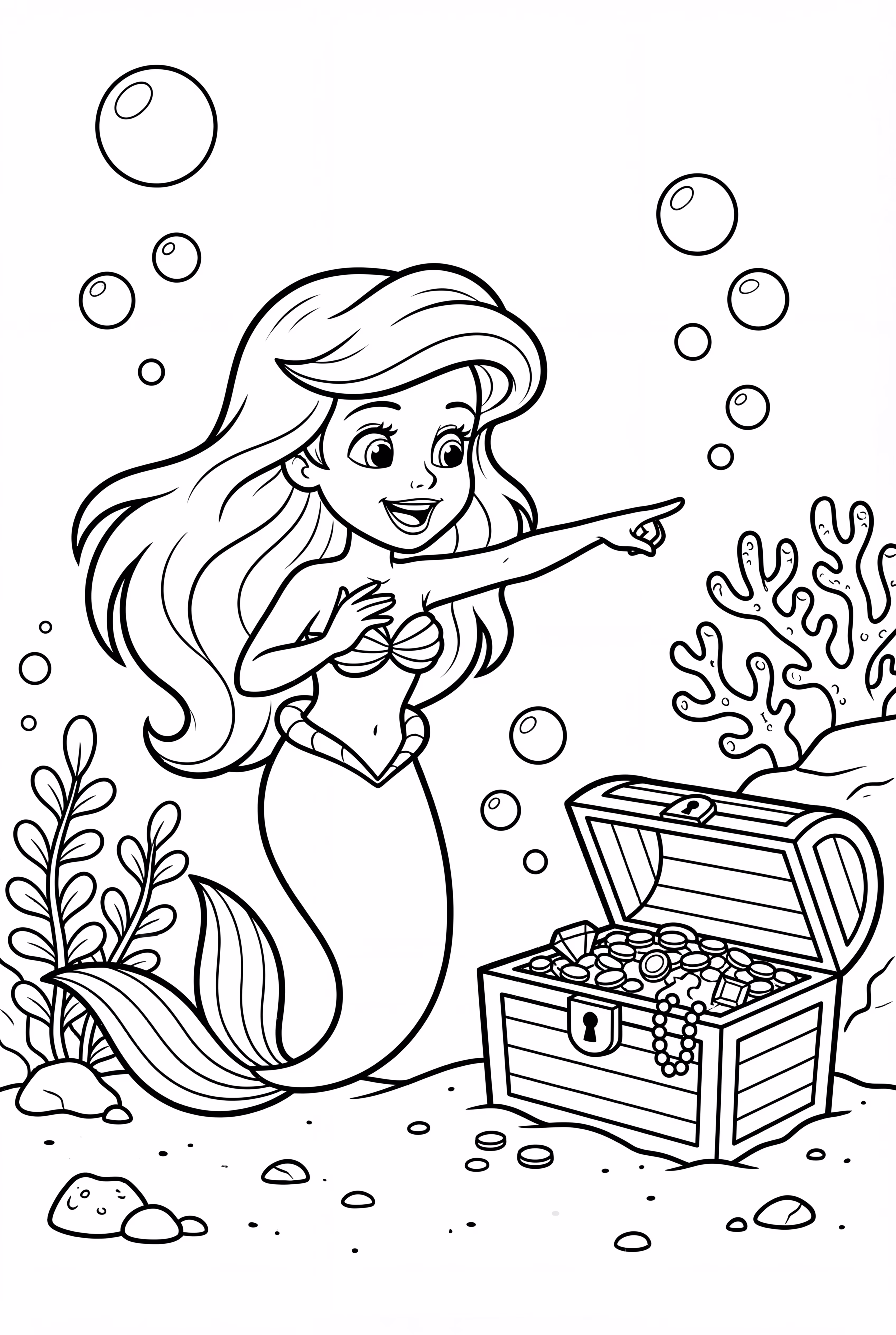 Ariel Pointing To A Hidden Treasure Chest