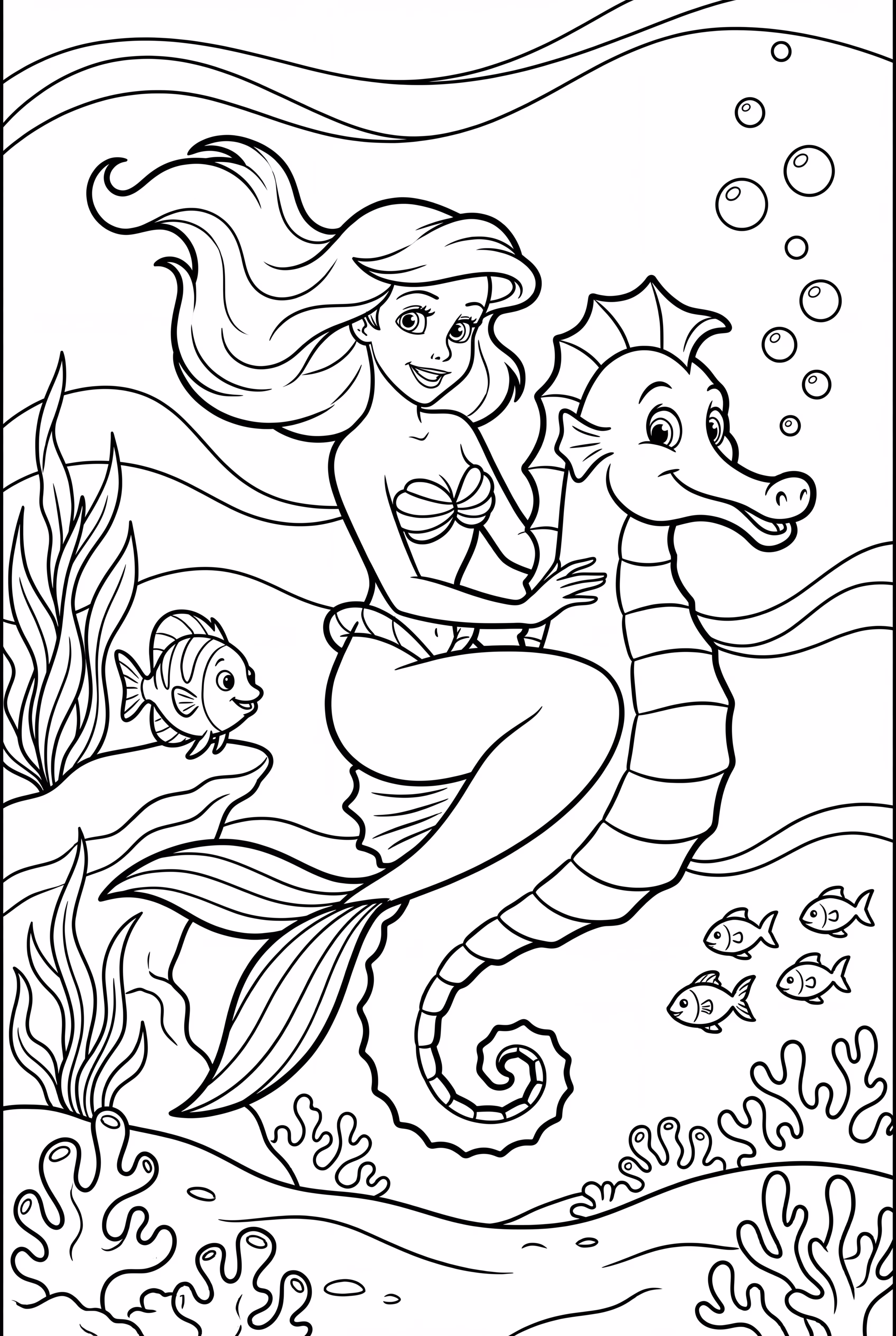 Ariel Riding A Seahorse In The Ocean
