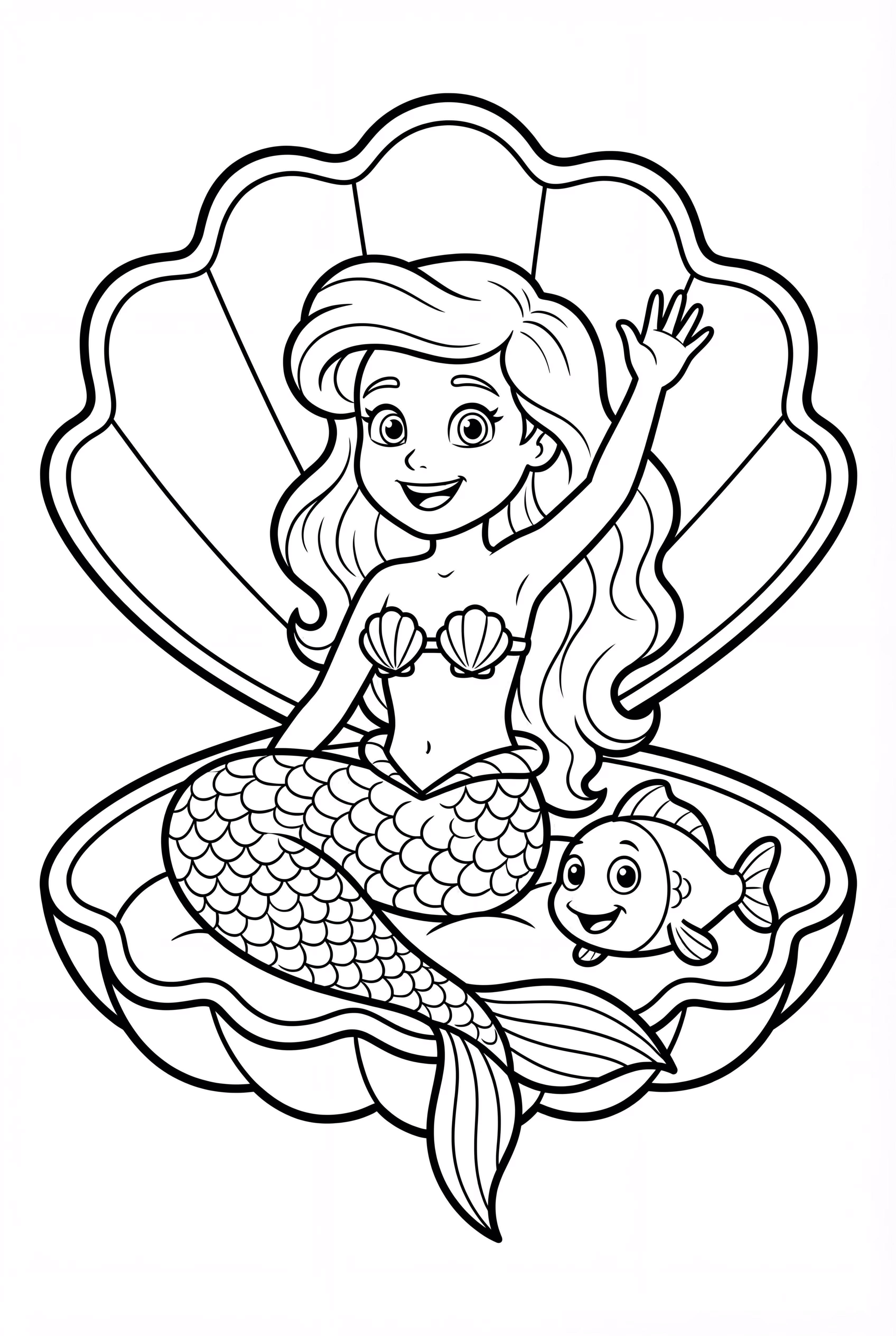 Ariel Waving From A Giant Clam Shell