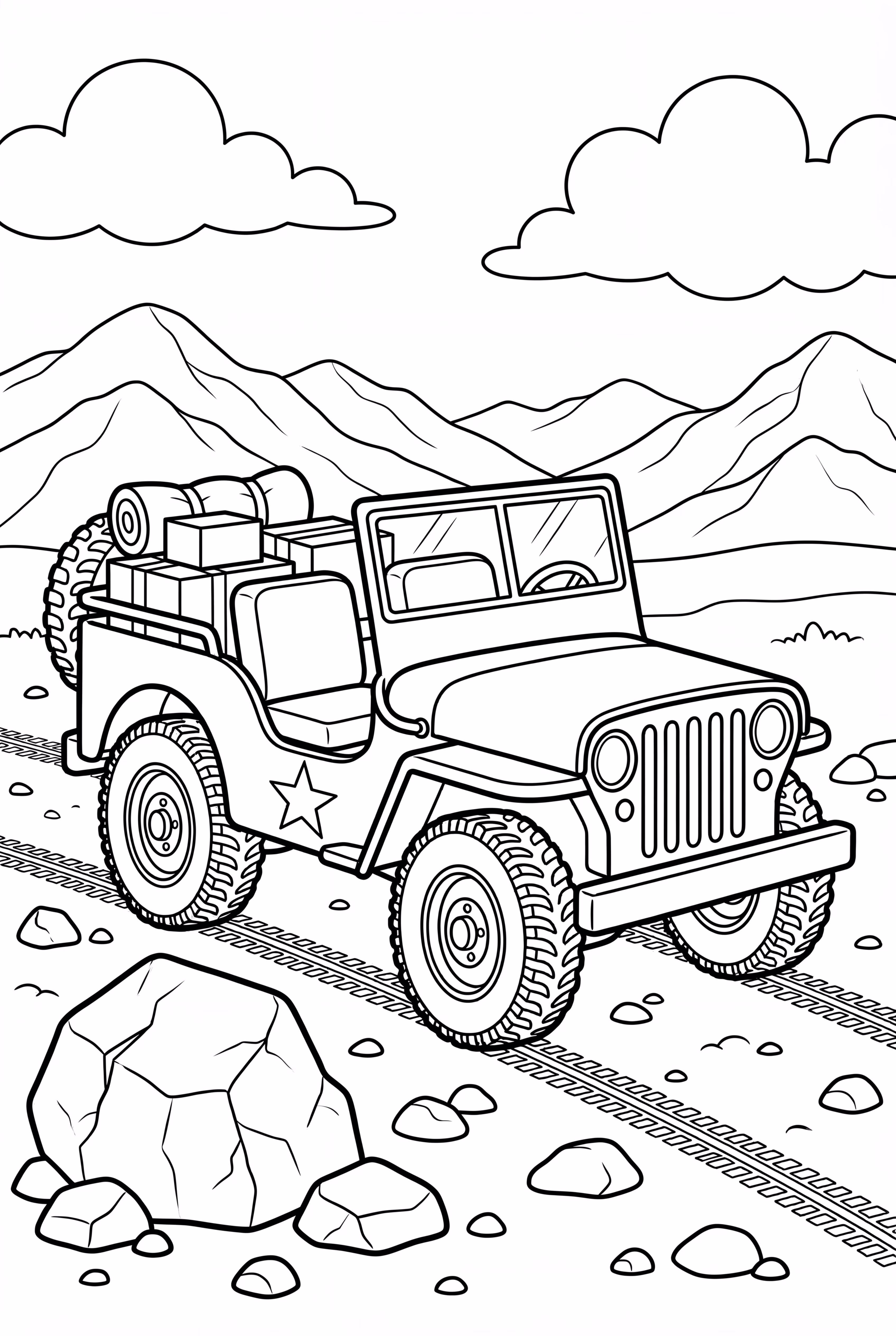 Army Jeep Crossing Rocky Terrain