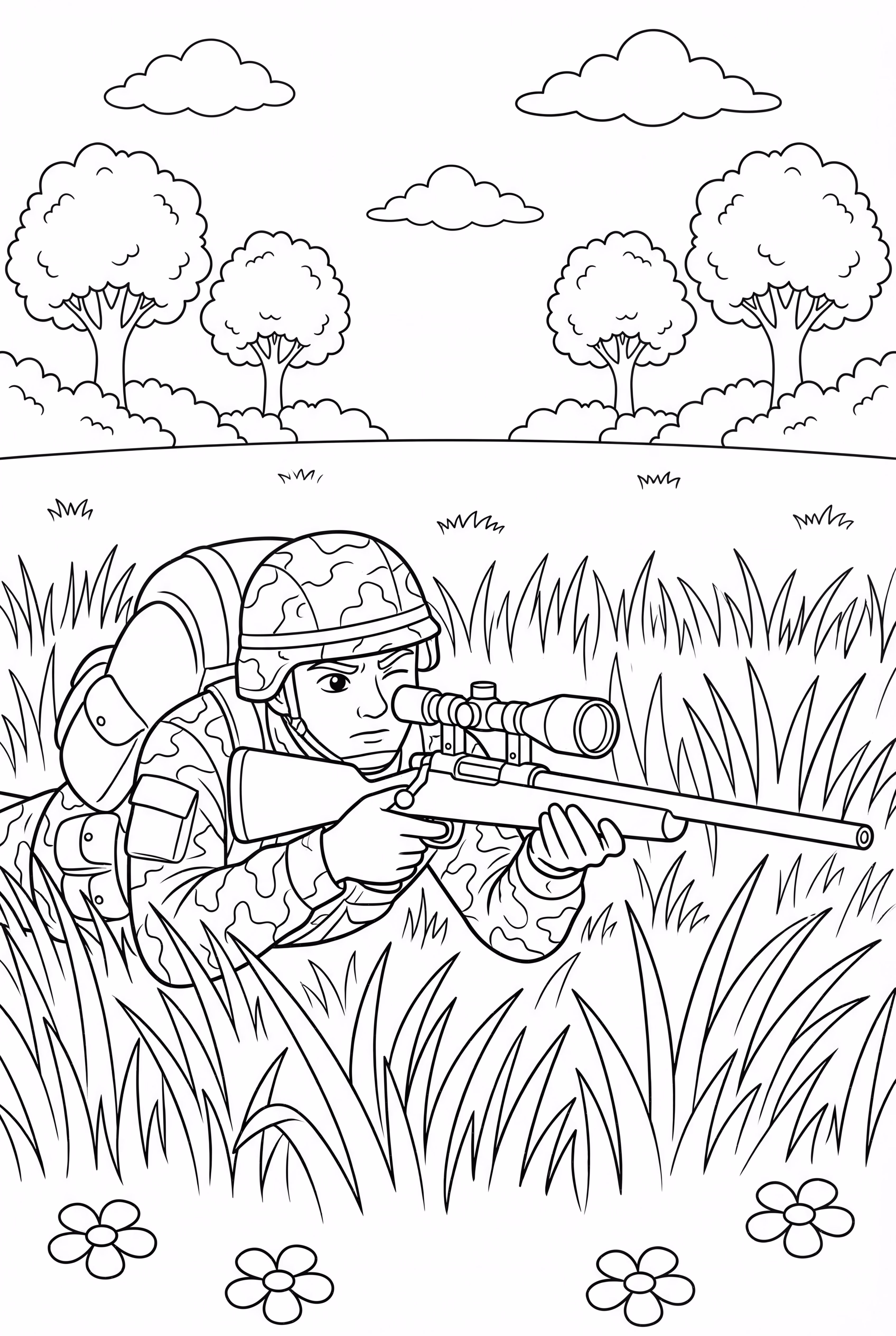 군 스나이퍼 풀속에 숨다