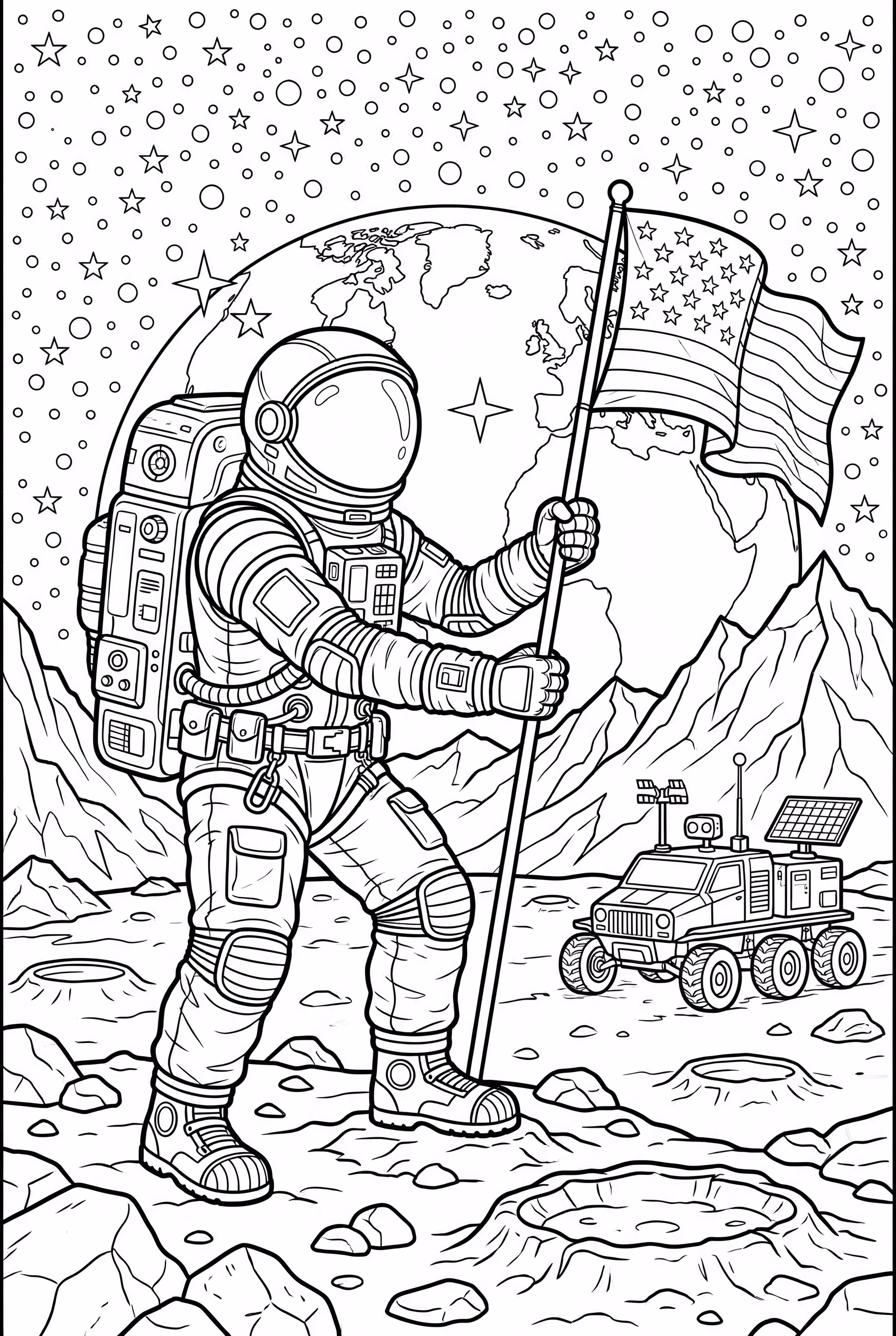 宇航员在月球上插旗