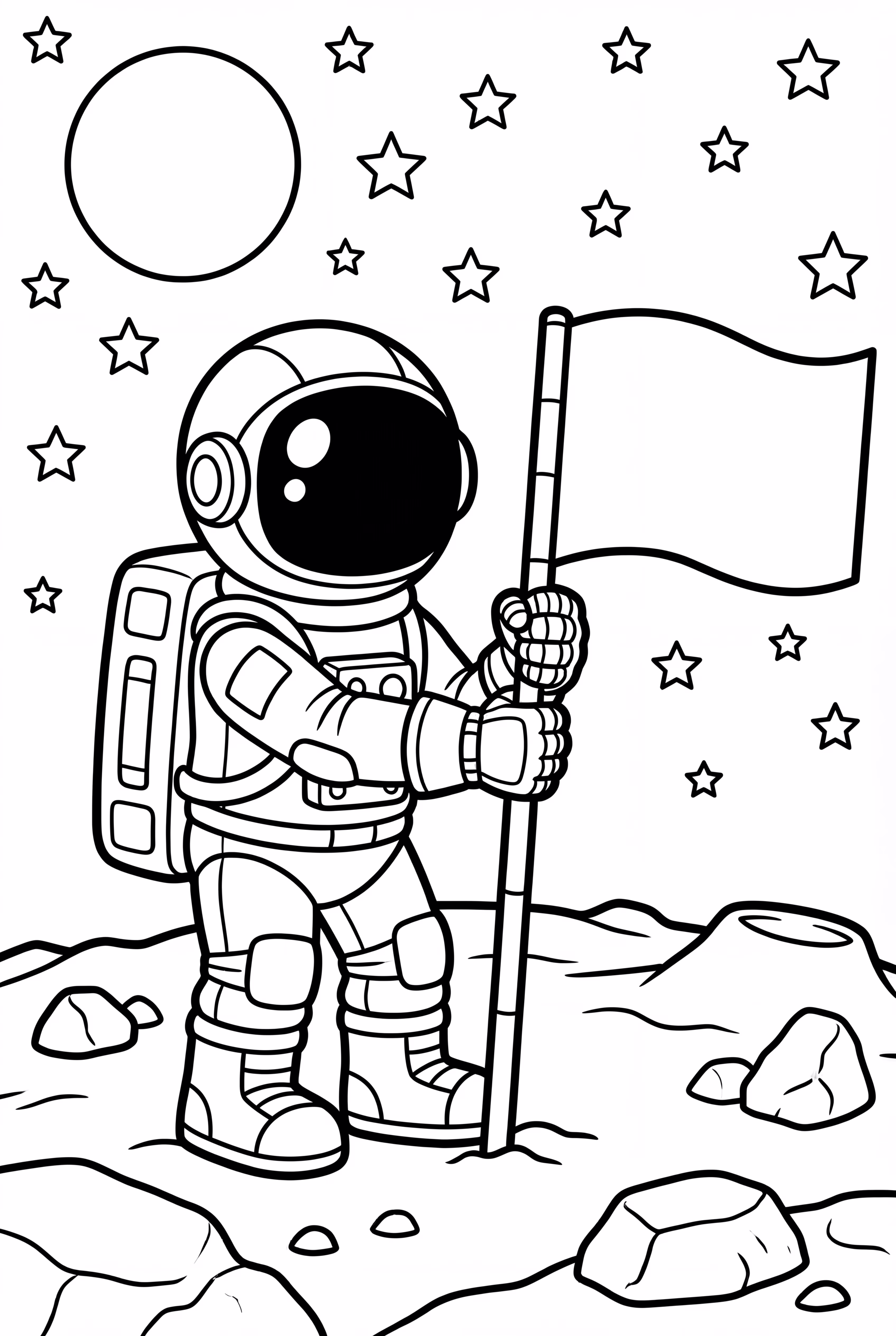 Astronaut, der eine Flagge auf dem Mond pflanzt